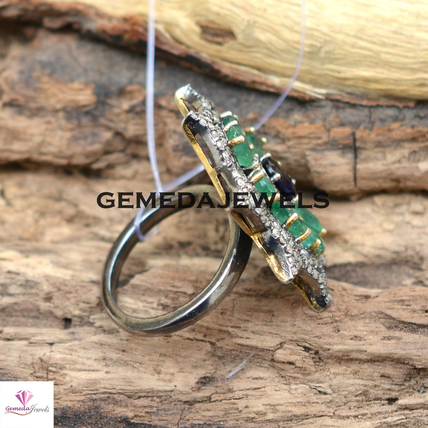 Sapphire Gemstone Floral Ring, Emerald Ring Jewelry, Pave Diamond Jewelry, 925 Sterling Silver Ring, Wedding Gift Jewelry, Jewelry For Women