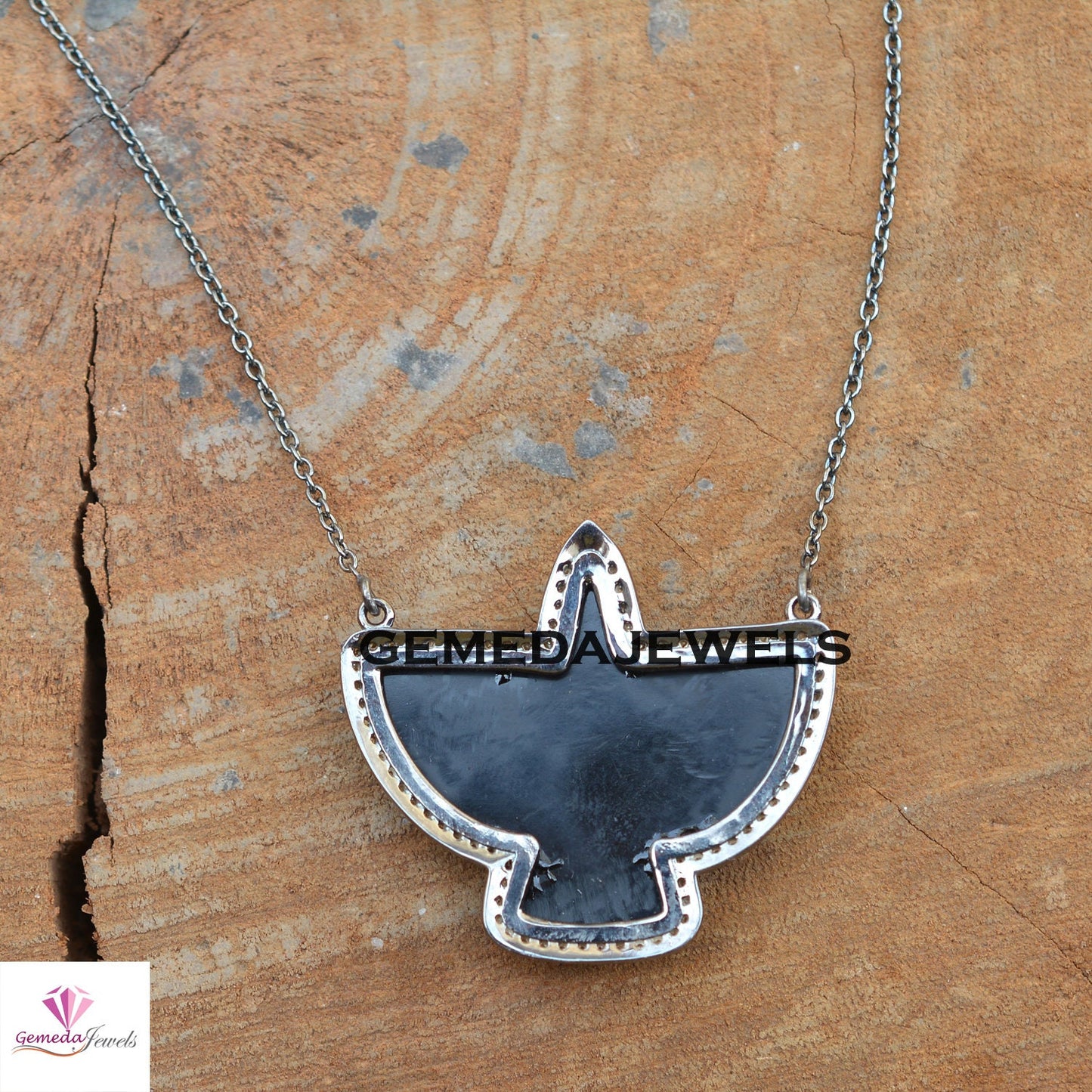 Sale! Black Onyx Hummingbird Gemstone Pendant, 925 Silver 18" Link Chain Pendant Necklace, Pave Diamond Jewelry, Bird Pendant Jewelry, Gift