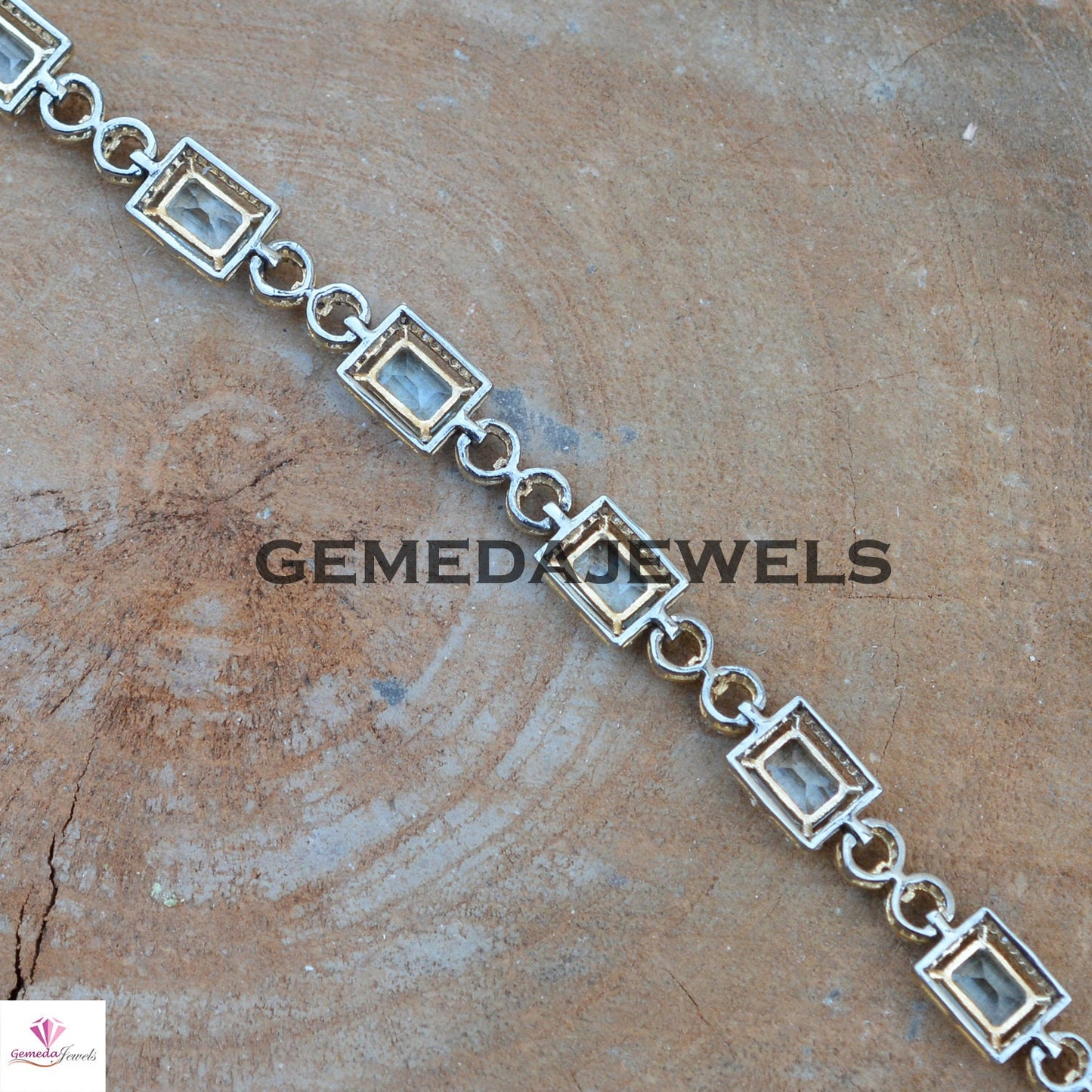 Blue Topaz Bracelet, Pave Diamond Silver Bracelet, Gemstone Diamond Jewelry, 925 Silver Jewelry, Gemstone Link Bracelet, Wedding Jewelry