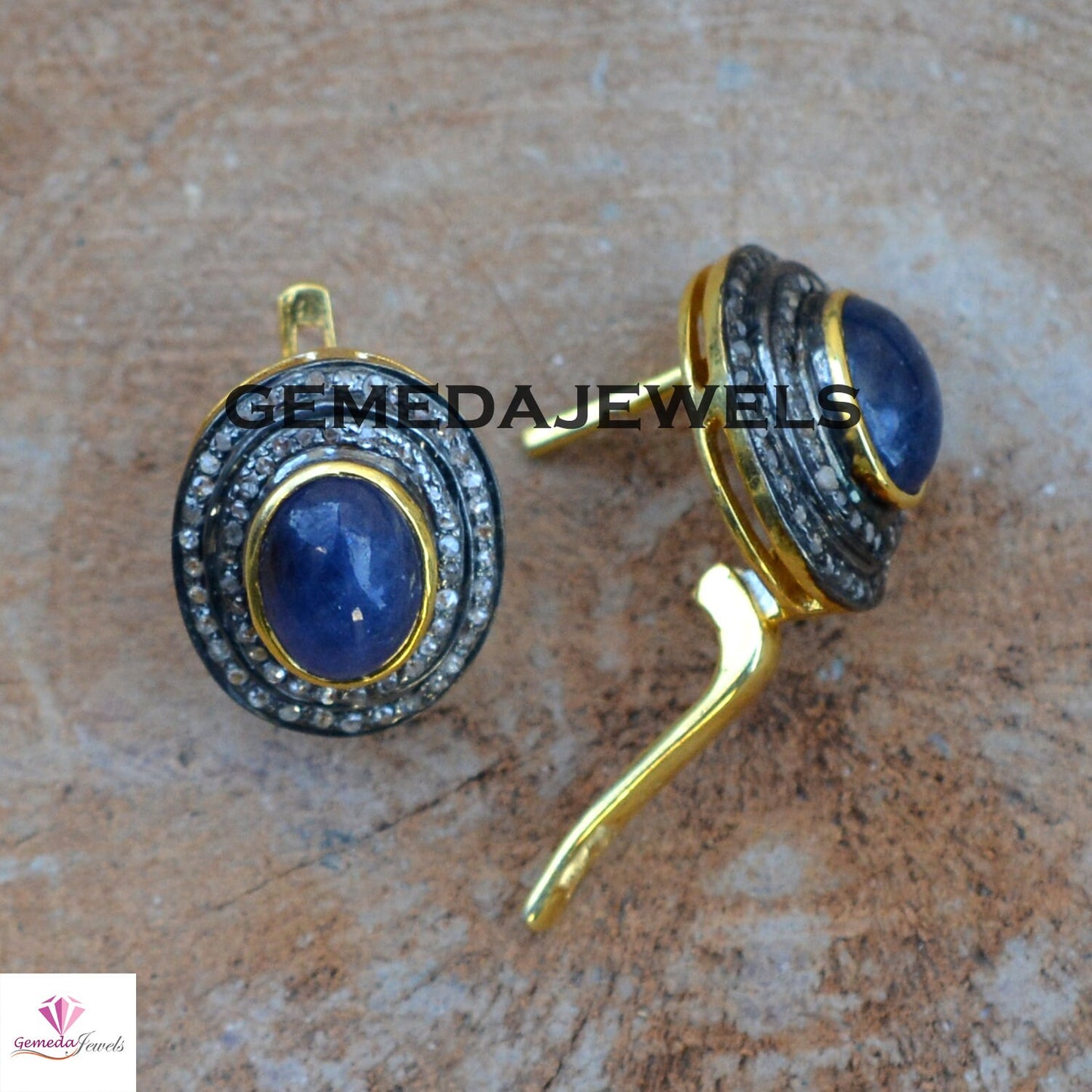 Tanzanite Gemstone Earrings, Gemstone Silver Earring, Diamond Stud Earrings, Pave Diamond Jewelry, 925 Silver Jewelry, Gold Plated Earrings