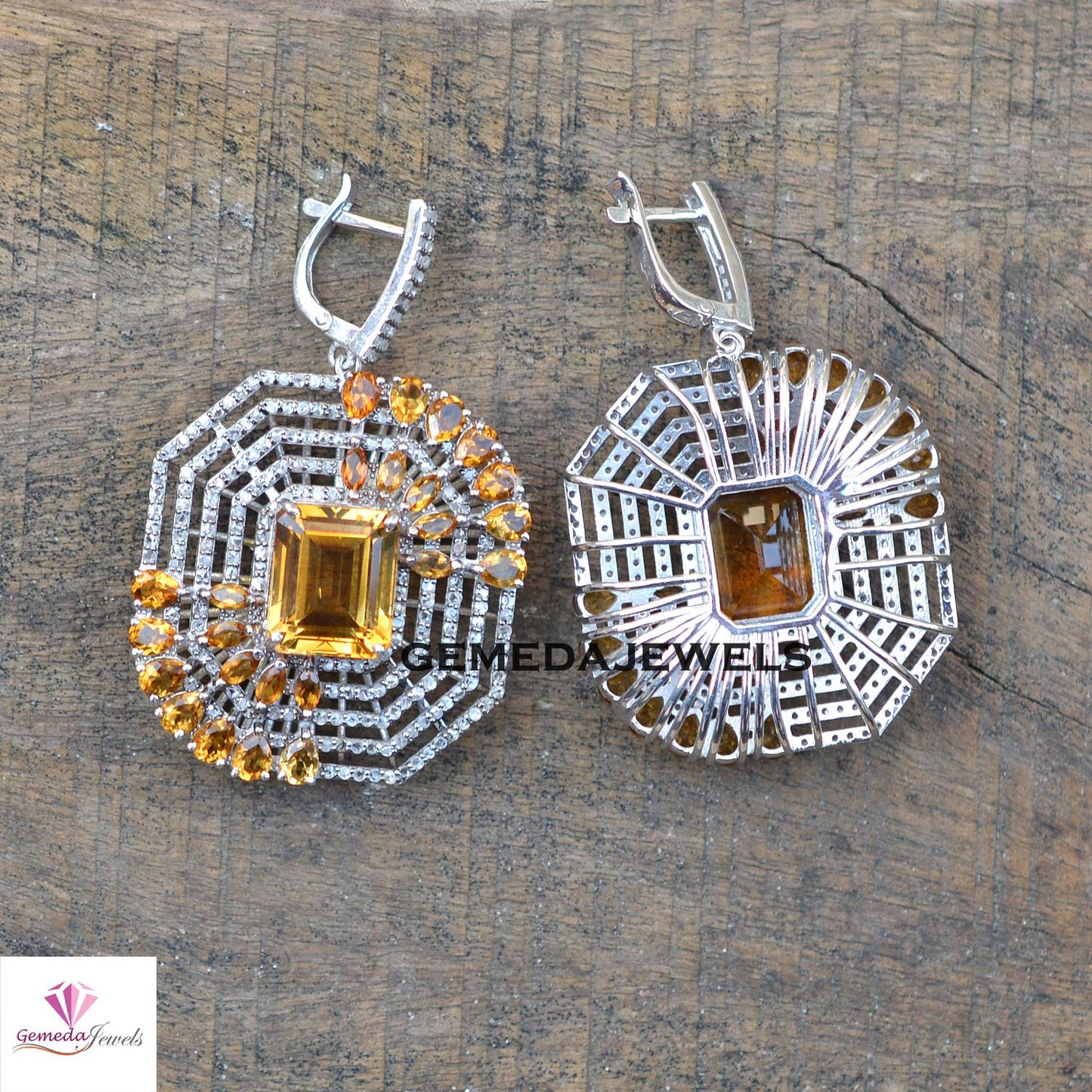 Charming Citrine Gemstone Earrings, Solid 925 Silver Jewelry, Pave Diamond Jewelry, Gemstone Silver Earring, Christmas Gift, Gift For Her