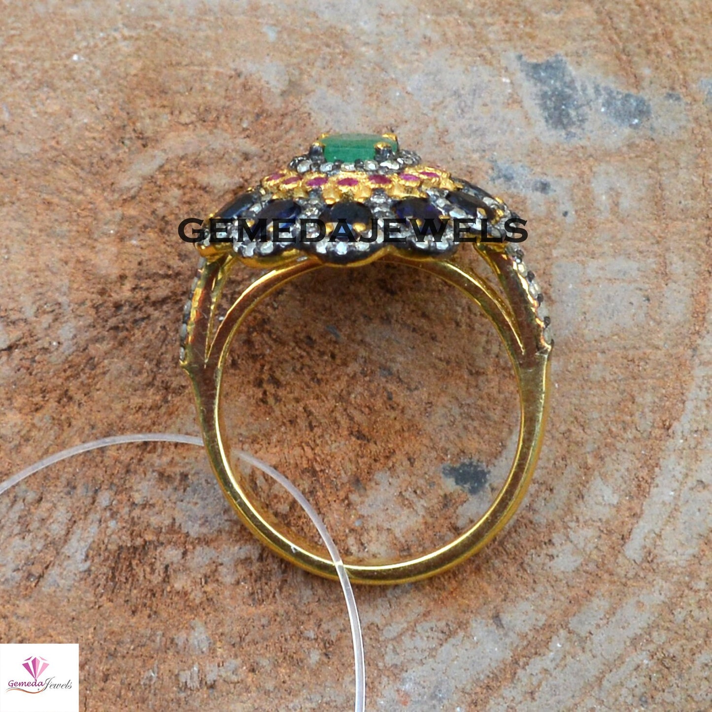 Emerald Gemstone Ring, Sapphire Floral Ring, Ruby Gemstone Ring, Pave Diamond Jewelry, Gemstone Diamond Ring, 925 Silver Gold Filled Jewelry