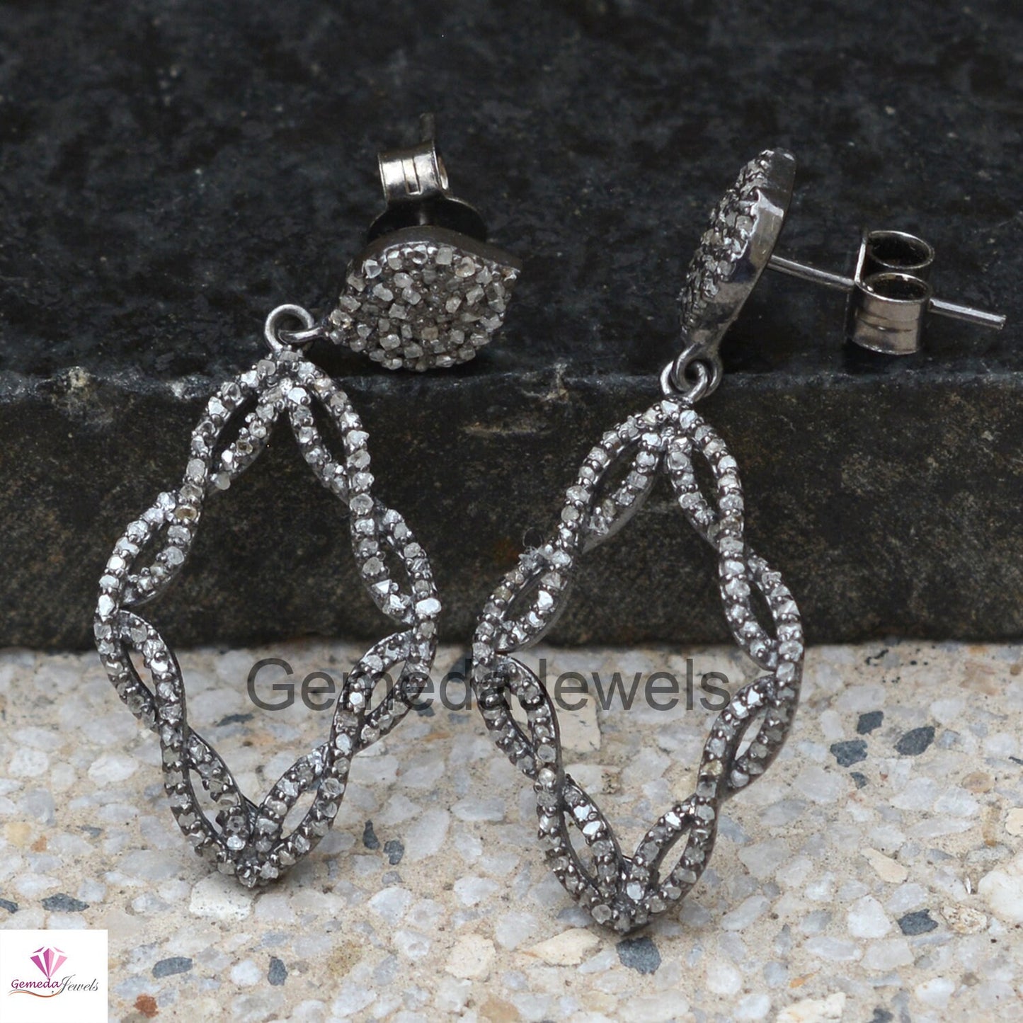 Sale!! Natural Pave Diamond Earring, 925 Sterling Silver Jewelry, Size 38X17 MM Drop Dangle Silver Earrings, Anniversary Gift Jewelry, Gifts