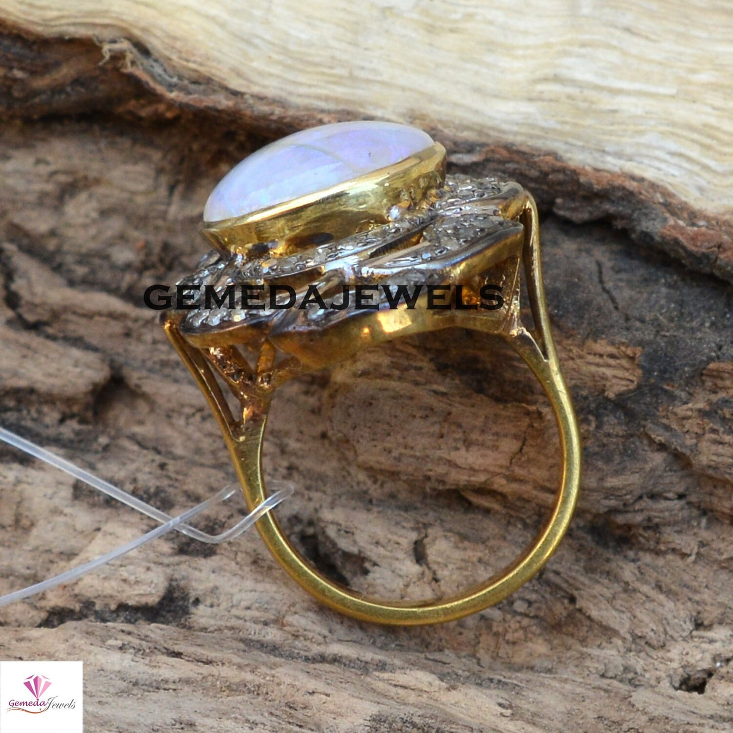 Rainbow Moonstone Ring, Pave Diamond Ring, Gemstone Ring Jewelry, Moonstone Diamond Ring, 925 Silver Jewelry, 14k Gold Plated Ring, Gifts