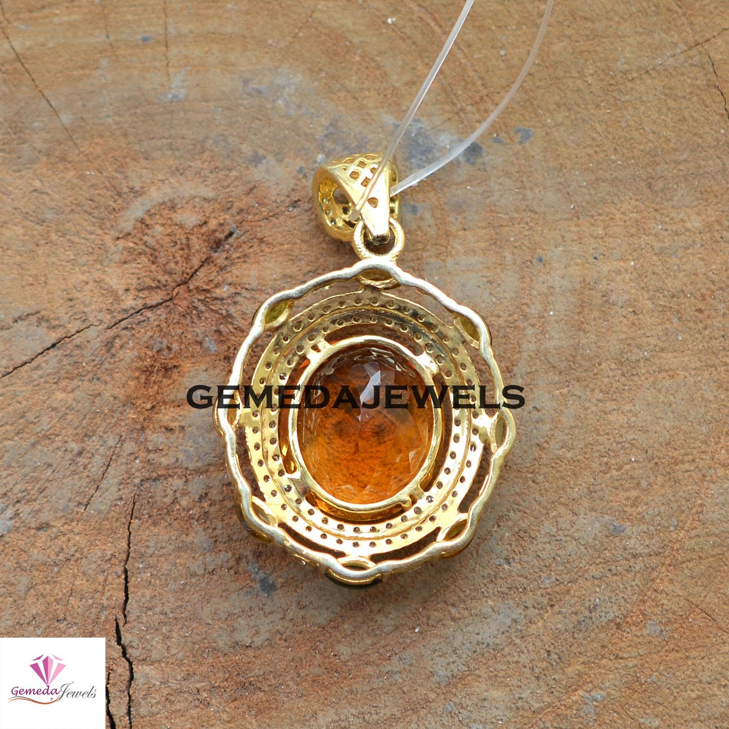 New Arrival Citrine Diamond Pendant, Pave Diamond Jewelry, Multi Gemstone Pendant, 925 Silver Jewelry, 14k Gold Plated Pendant, 16" Chain