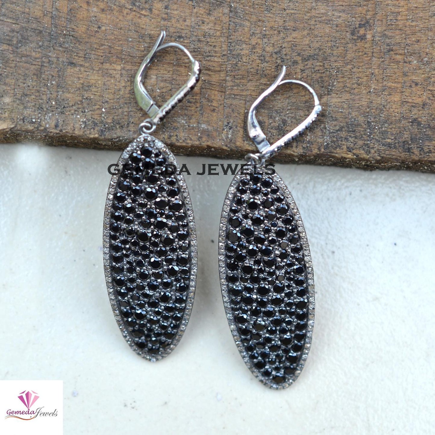 Dazzling Black Spinel Gemstone Earrings, Pave Diamond Jewelry, 925 Silver Dangle Earring, Rhodium Plated Jewelry, Diamond Earrings, Gifts