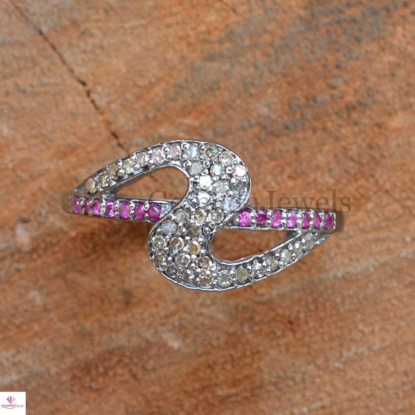 Pave Diamond Ring, Ruby Gemstone Ring, Solid 925 Jewelry, Gemstone Ring Jewelry, Statement Ring, Wedding Band Ring, Criss Cross Ring, Gifts