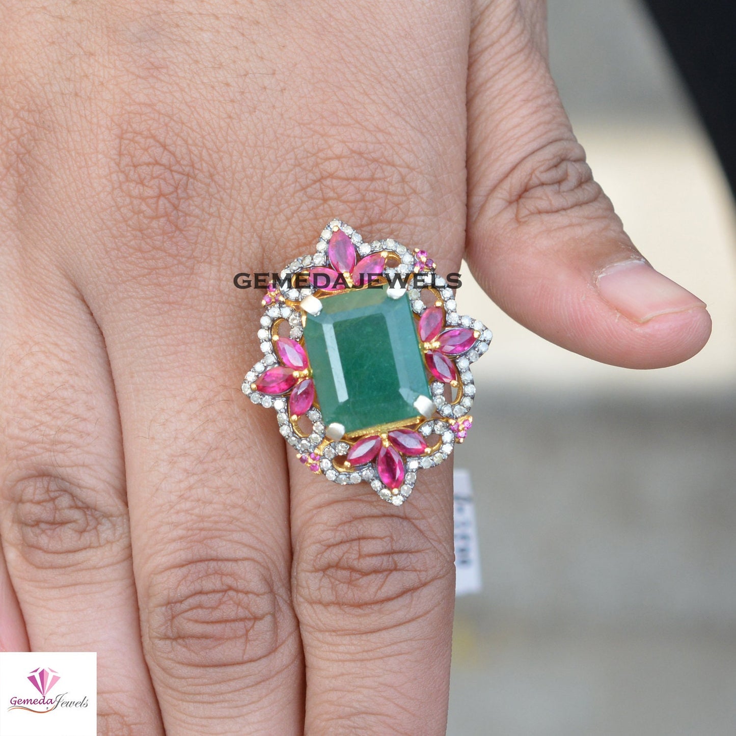 Emerald Silver Ring, 925 Silver Ring Jewelry, Pave Diamond Ring, Ruby Gemstone Ring, Gold Vermeil Jewelry, Women Gift Jewelry, Gifts For Her