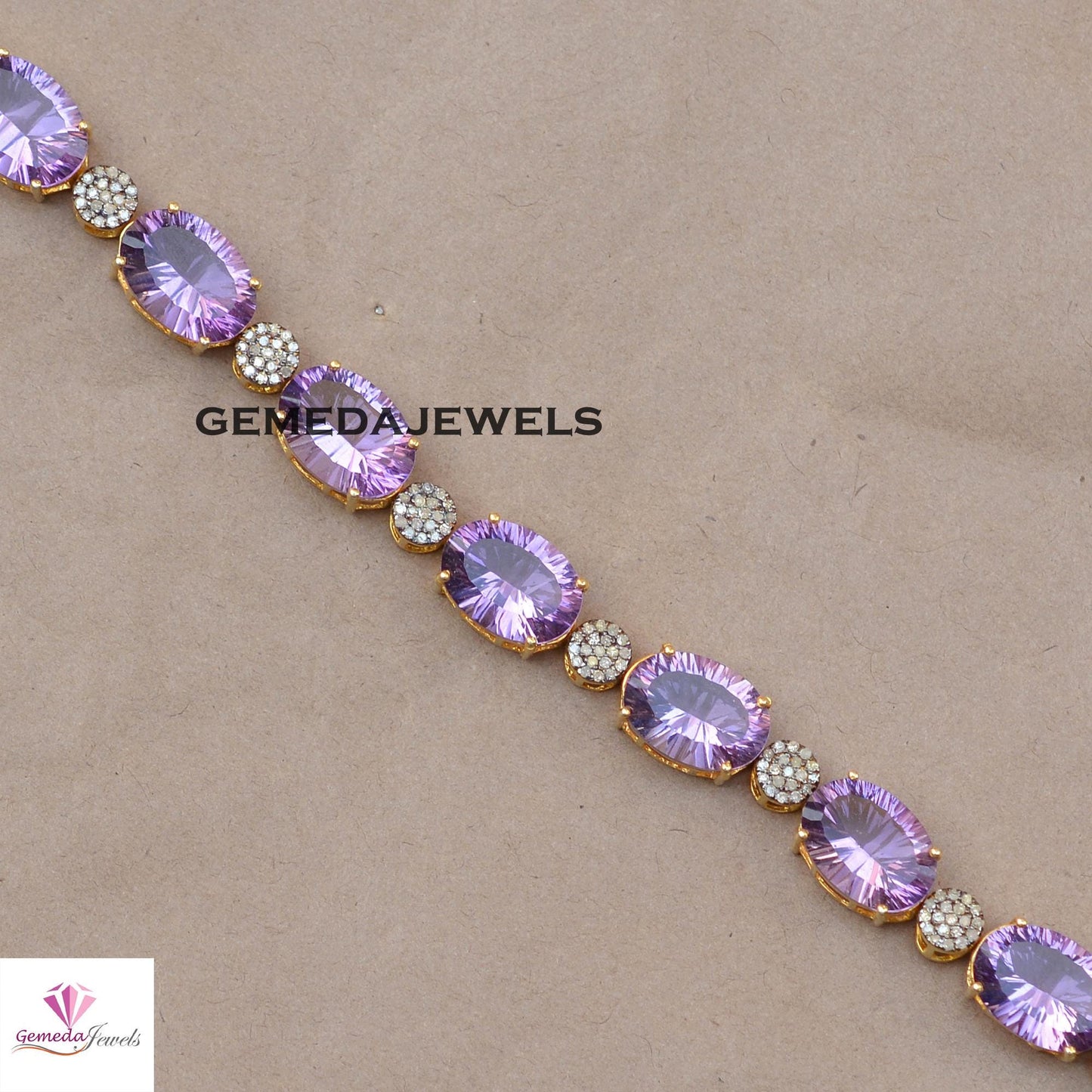 Charming Purple Amethyst Gemstone Bracelet, Pave Diamond Bracelet, 14k Gold Vermeil Jewelry, Solid 925 Silver Jewelry, Valentine's Day Gift