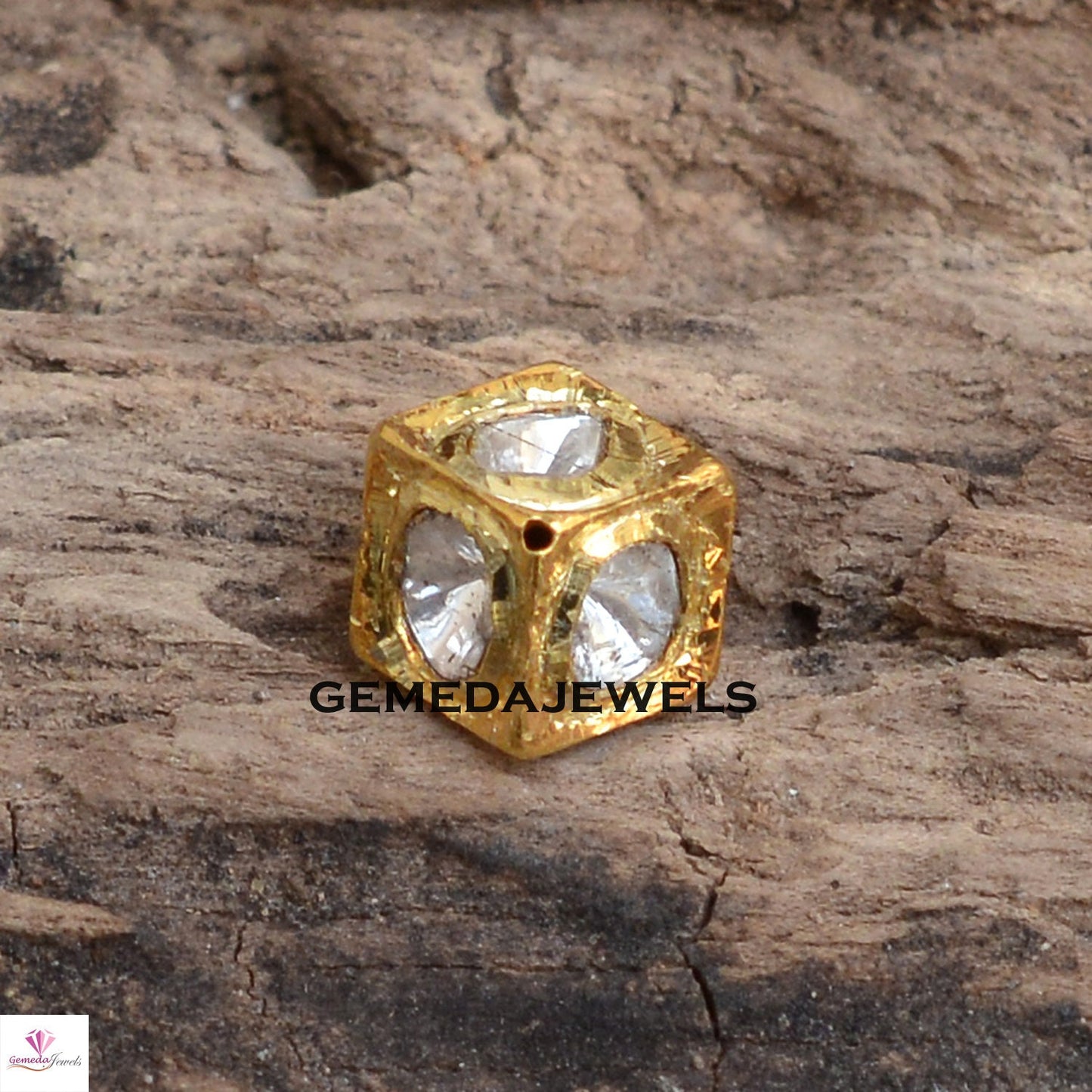 8 MM Polki Diamond Beads, Diamond Square Beads, 925 Silver Jewelry, Gold Plated Beads, Diamond Finding Jewelry, Jewelry Making Beads, Gifts