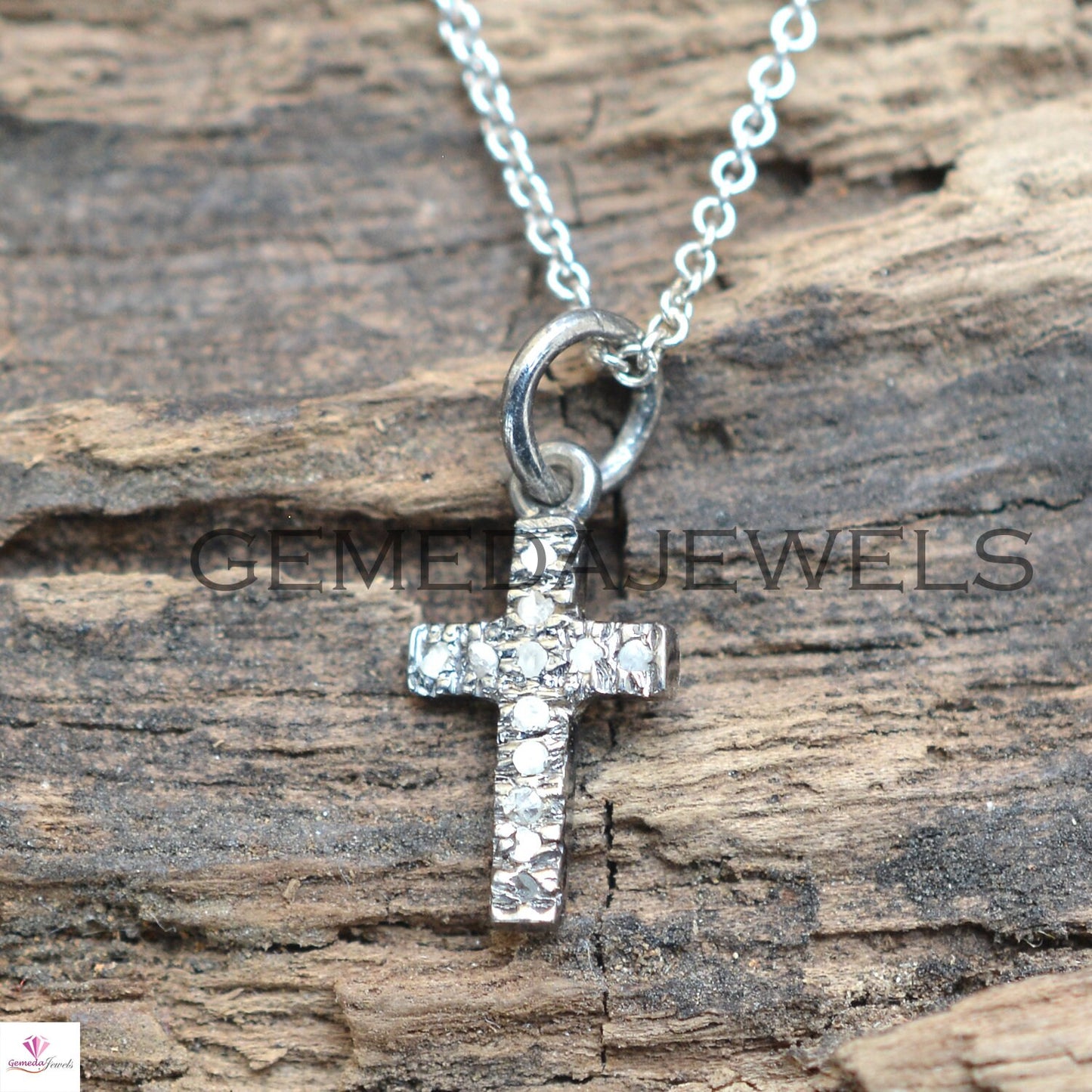 925 Silver Cross Charm Pendant, Pave Diamond Pendant Jewelry, Real Diamond Cross Jewelry, 16" Silver Link Chain Necklace, Personalized Gift