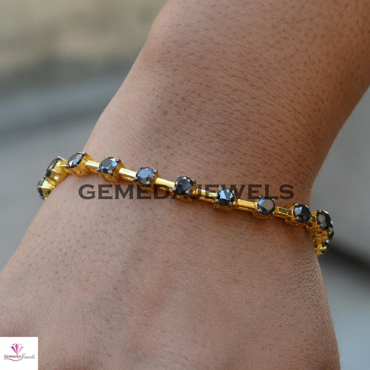 Sale! Black Diamond Silver Bracelet, Tennis Bracelet Jewelry, Gold Plated Jewelry, 925 Silver Link Bracelet, Diamond Bracelet Jewelry, Gifts