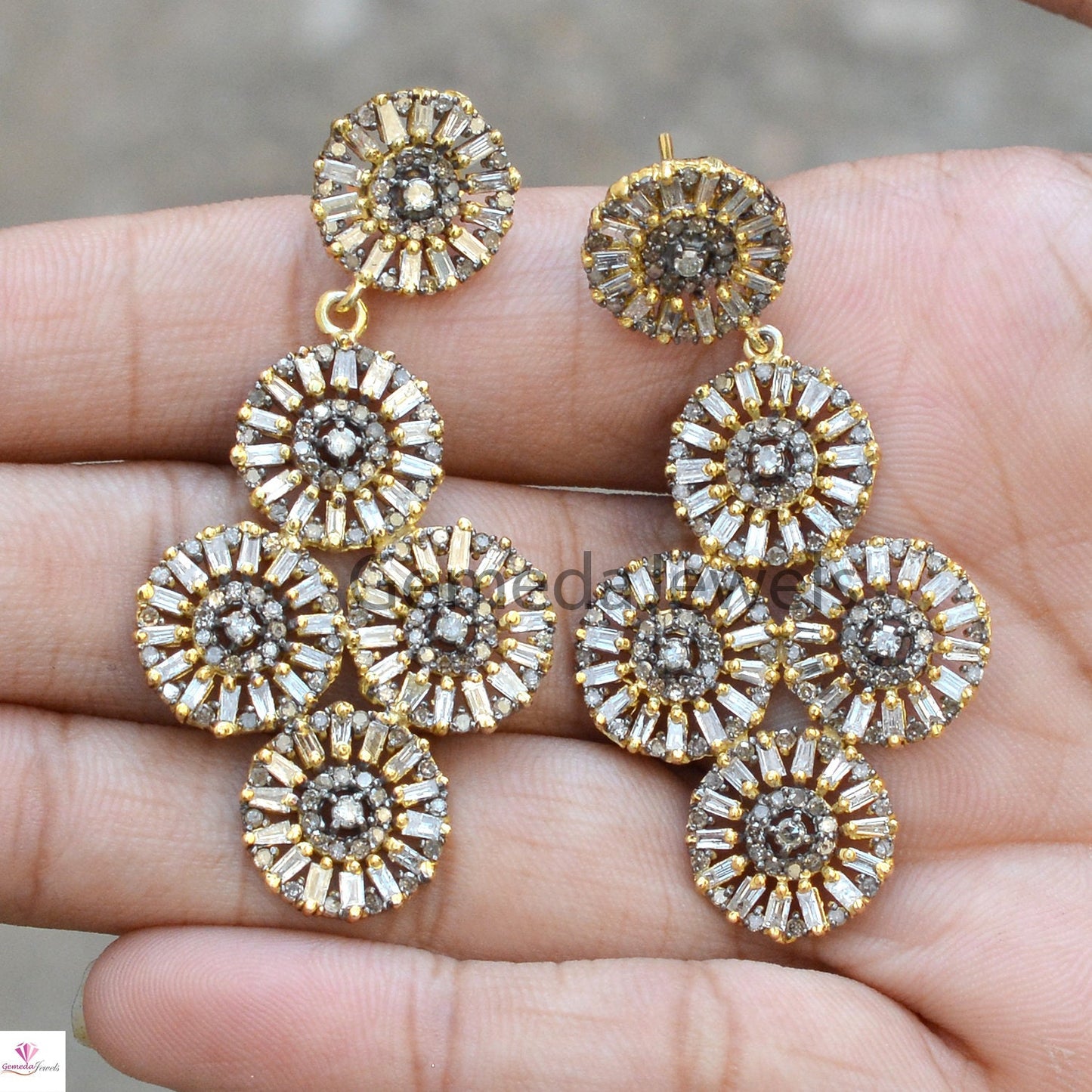 Baguette Diamond Earrings, 14k Gold Vermeil Earring, 925 Sterling Silver Jewelry, Pave Diamond Earrings, Disc Earrings, Mothers Day Gifts