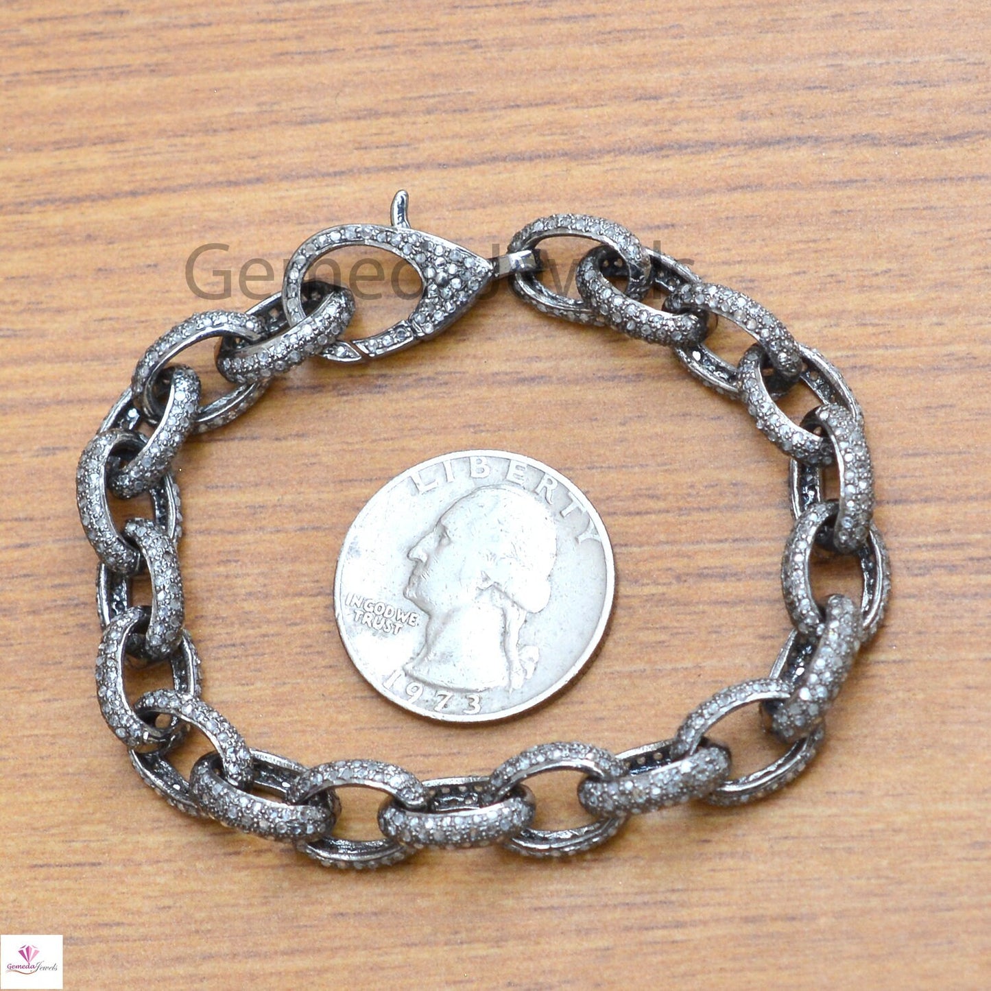 5.10cts Pave Diamond Bracelet, Diamond Silver Link Chain Bracelet, Lobster Clasp Lock Bracelet, Sterling Silver Jewelry, Unisex Gift Jewelry