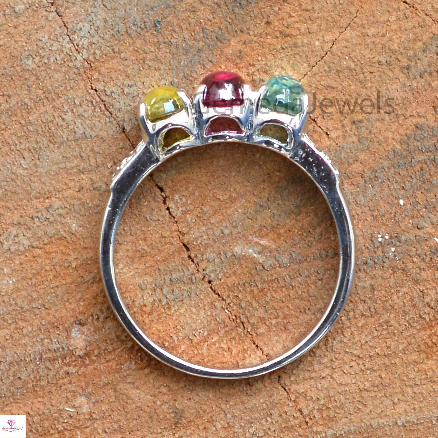 Multi Tourmaline Gemstone Ring, Oval Shape Gemstone, Pave Diamond Ring, 925 Sterling Silver Jewelry, Stacking Ring, Anniversary Gift For Her