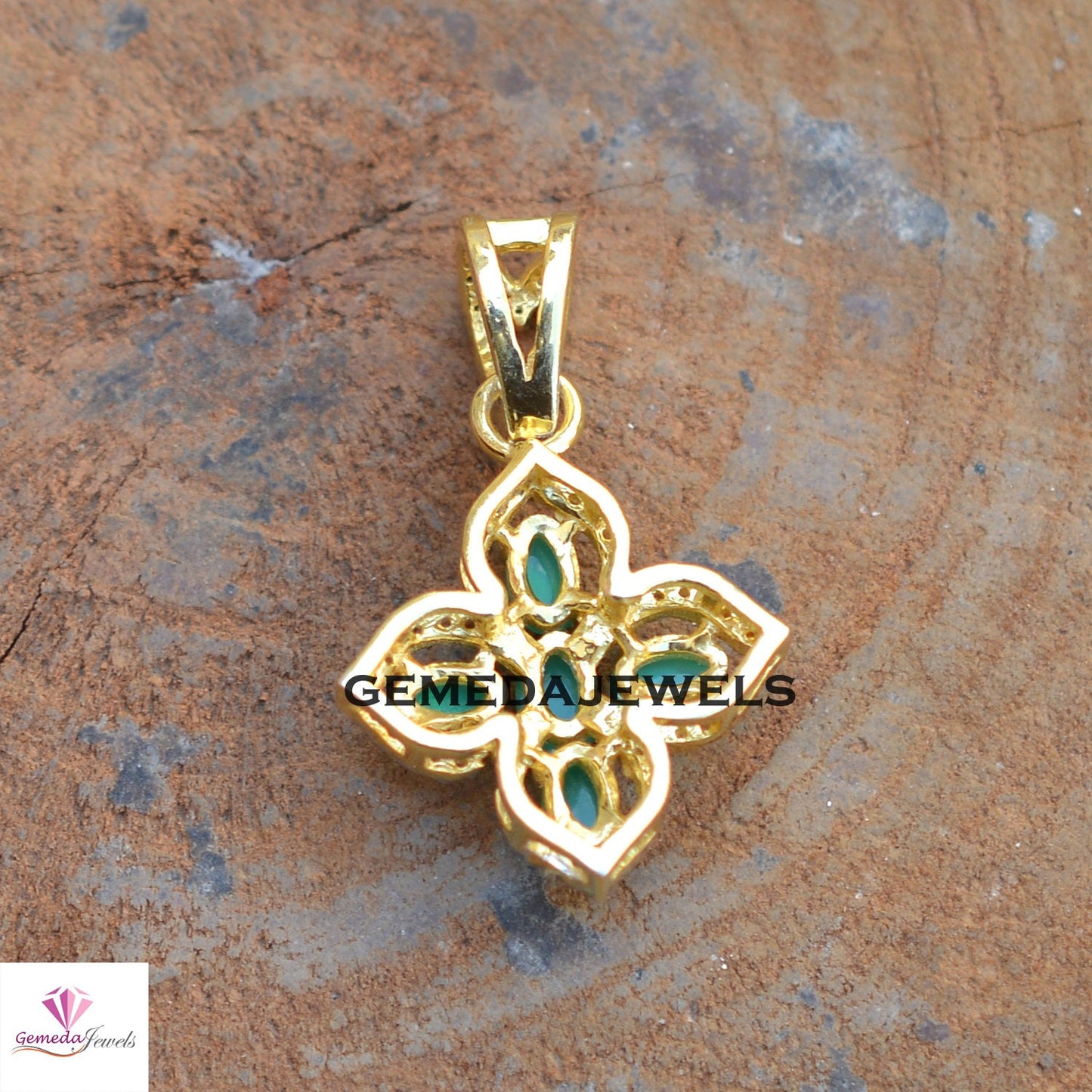 Charming Green Opal Pendant, Pave Diamond Pendant, 925 Silver Jewelry, 14k Gold Vermeil Jewelry, 16" Link Chain Necklace, Flower Pendant