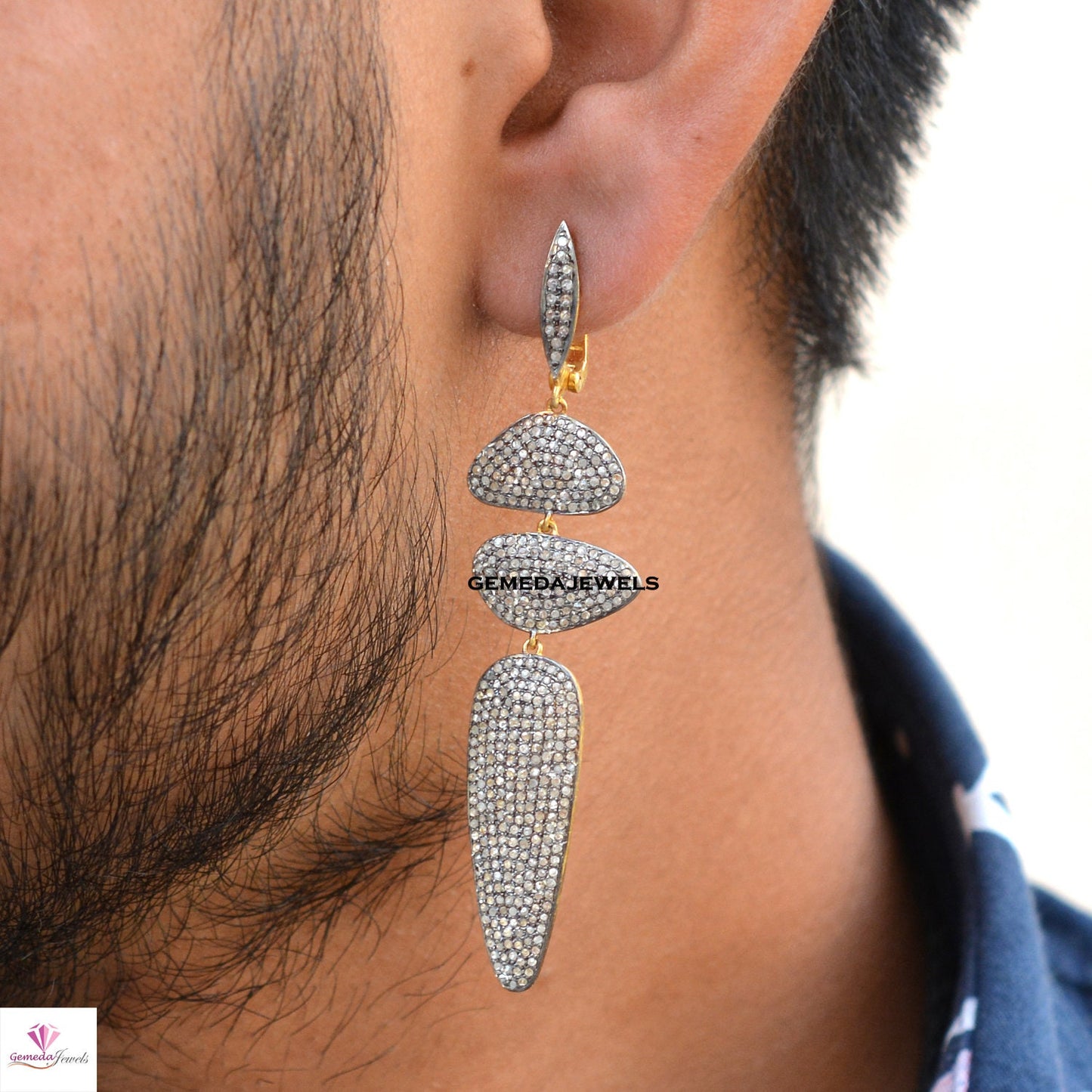 Sale!! Pave Diamond Earrings, 925 Silver Jewelry, Gold Vermeil Earring, Diamond Silver Jewelry, Silver Earrings Jewelry, Women Gift Jewelry