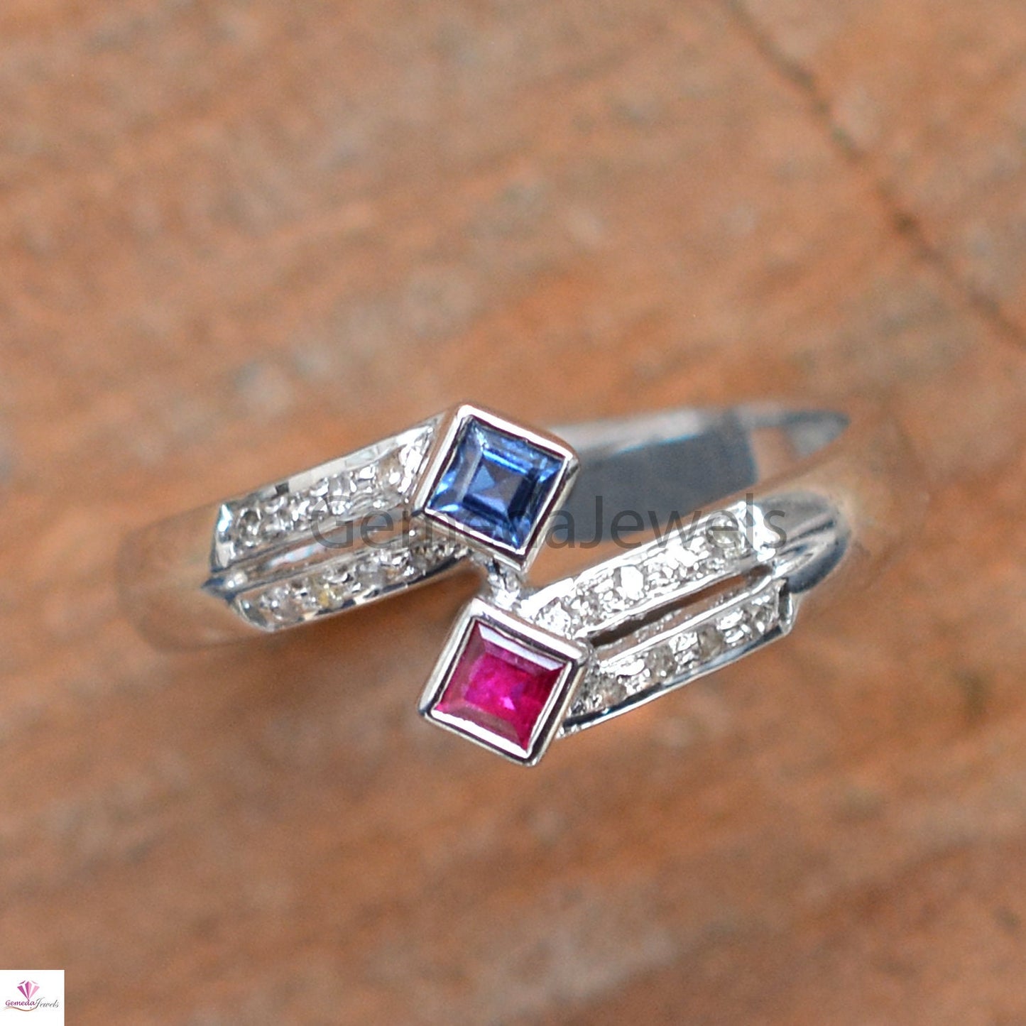 Natural Blue Sapphire Pink Ruby Gemstone Ring, Pave Diamond 925 Silver Ring, Beautiful Ring Jewelry, Gemstone Silver Ring, Statement Jewelry