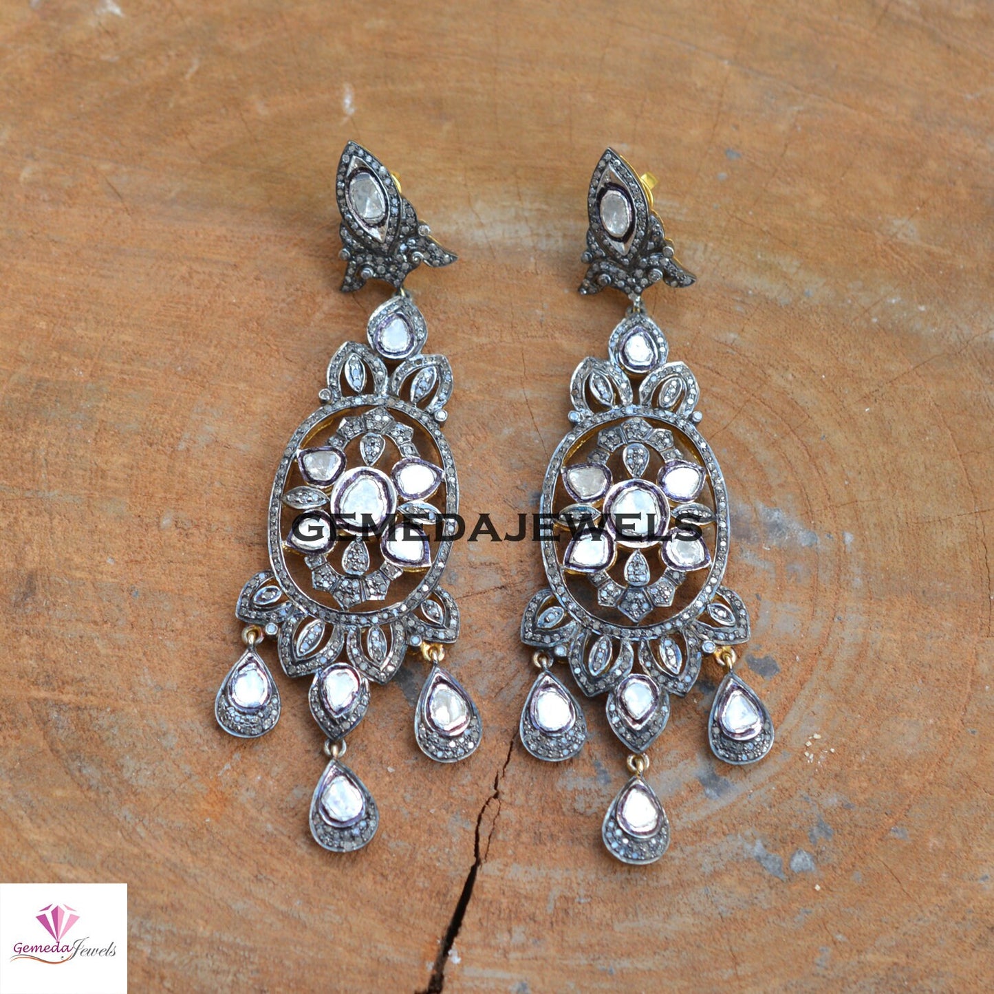 Sparkling Polki Diamond Earrings, 925 Silver Jewelry, Antique Earring Jewelry, 14k Gold Vermeil Earrings, Diamond Jewellery, Wedding Jewelry