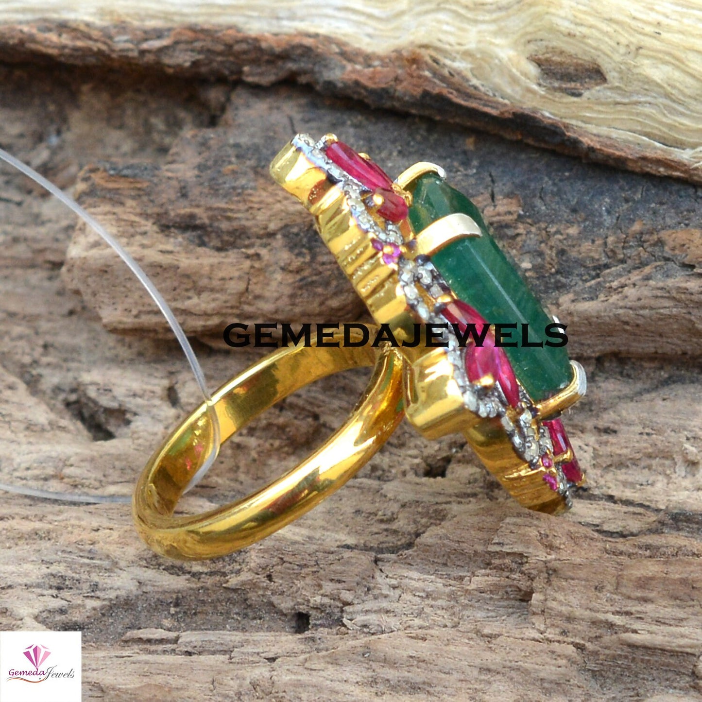 Emerald Silver Ring, 925 Silver Ring Jewelry, Pave Diamond Ring, Ruby Gemstone Ring, Gold Vermeil Jewelry, Women Gift Jewelry, Gifts For Her