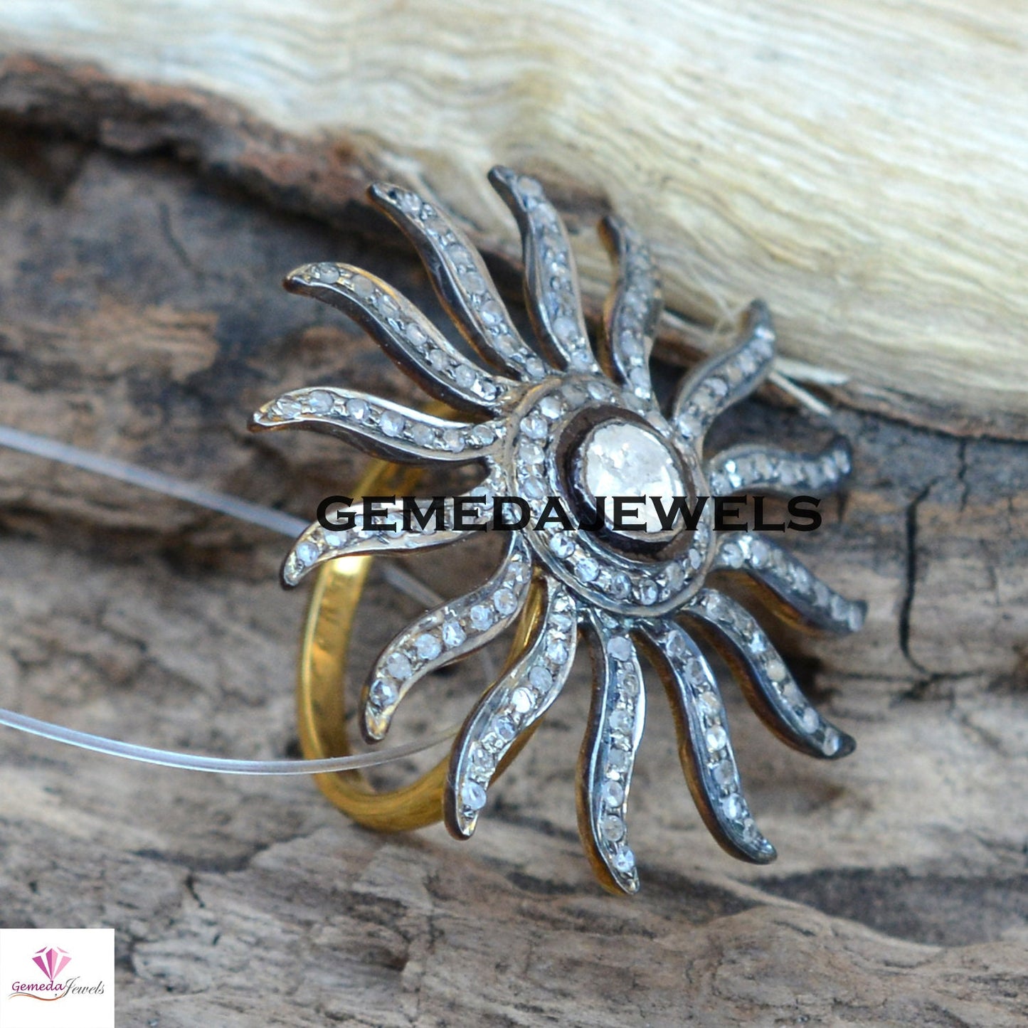Rose Cut Polki Diamond Sun Ring, 925 Sterling Silver Ring, Diamond Silver Jewelry, 14k Gold Filled Ring, Sun Flower Pave Diamond Ring, Gifts