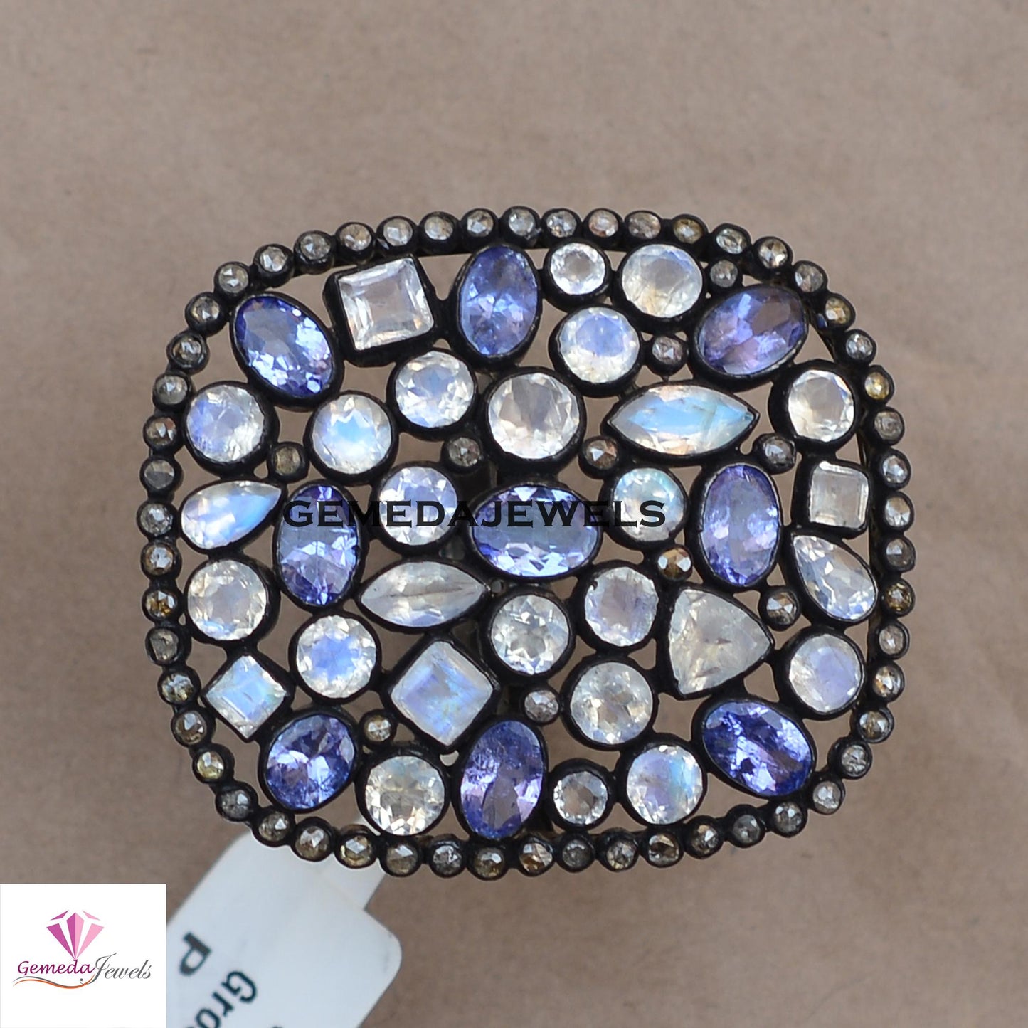 Sale! Rare Moonstone Gemstone Ring, Tanzanite Silver Ring, Pave Diamond Jewelry, Oxidized 925 Silver Ring, Gemstone Jewellery, Gift For Her