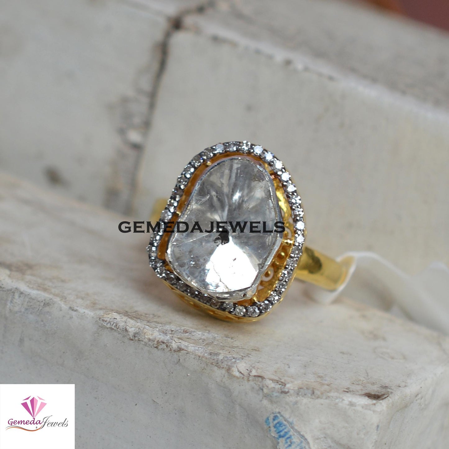 Classic Polki Diamond Ring, 925 Sterling Silver Jewelry, 14k Gold Plated Ring, Pave Diamond Ring, Diamond Jewellery, Valentine's Day Gift