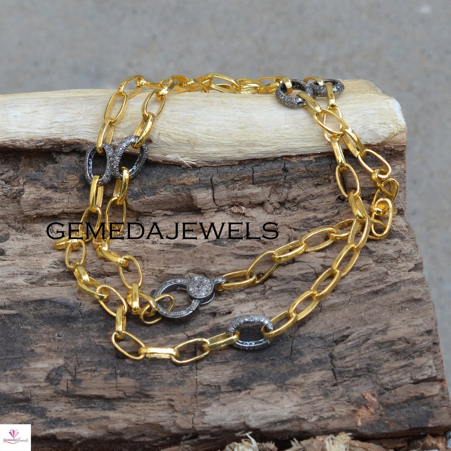 Pave Diamond Chain Necklace, 925 Sterling Silver Chain, Diamond Link Chain Necklace, Gold Vermeil Chain, Diamond Lobster Clasp Lock, Gifts