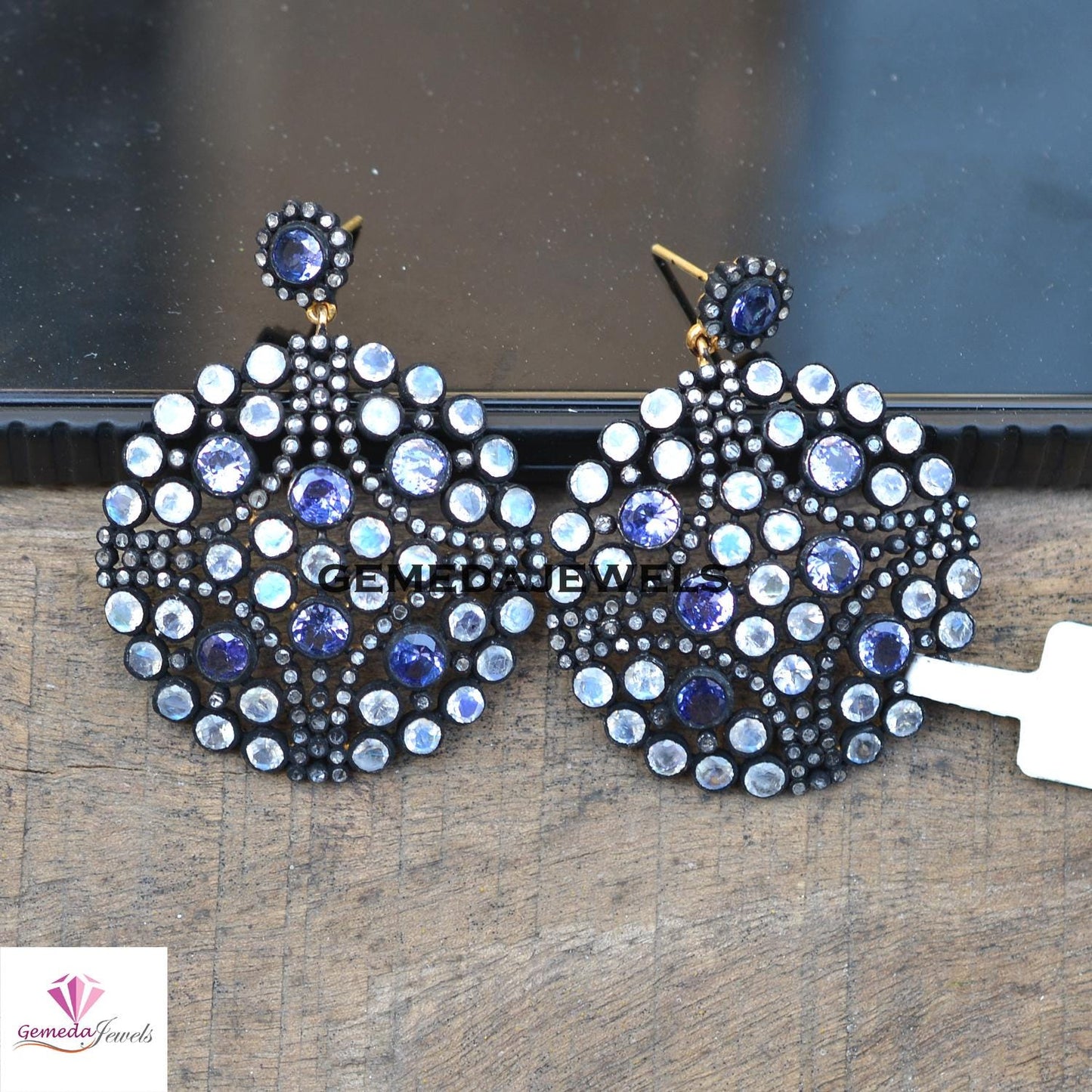 Genuine Tanzanite Earrings, Moonstone Earrings Jewelry, Gemstone Diamond Earring, 925 Silver Jewelry, Rhodium Plated Earrings, Gift For Her