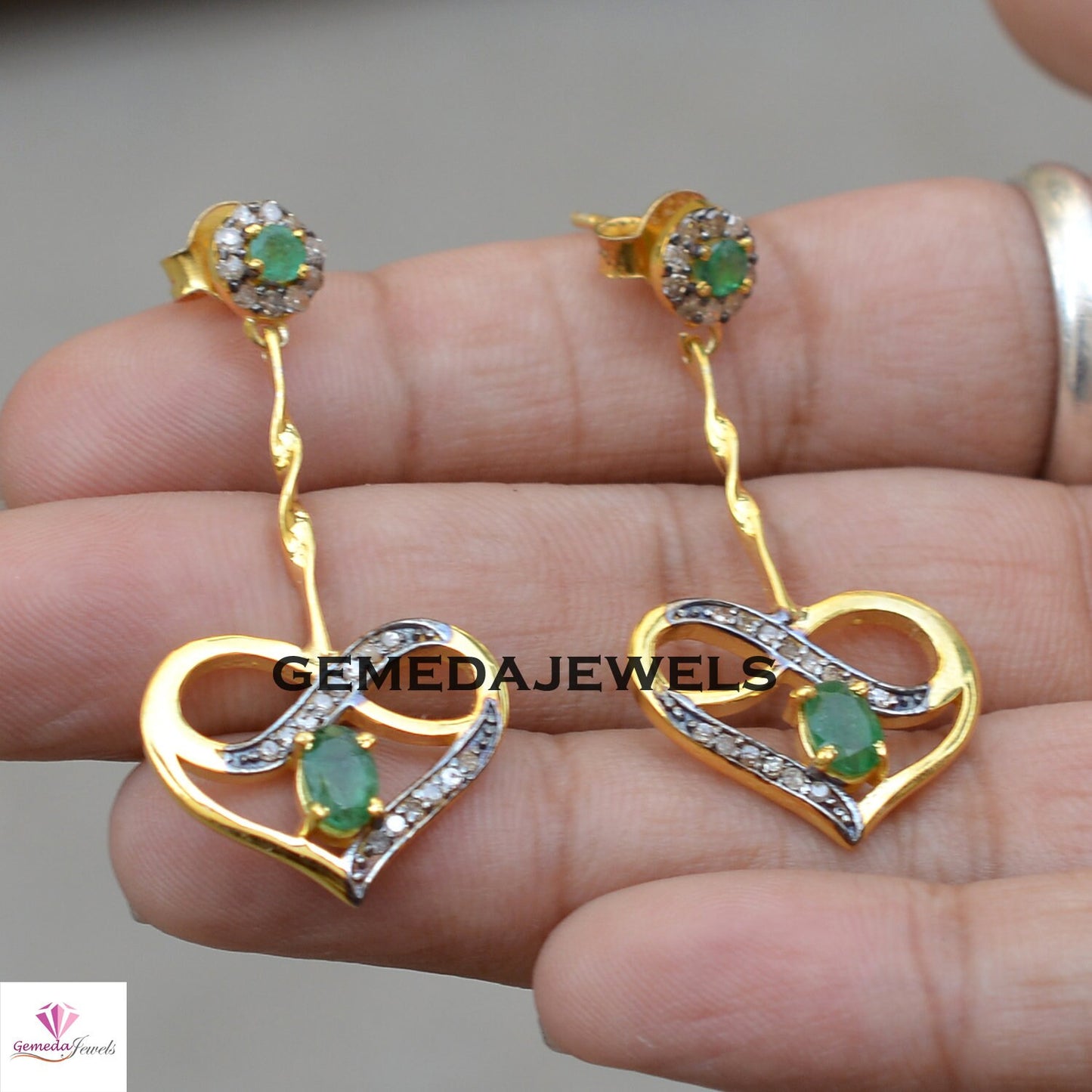 Sale Emerald Heart Earrings, Pave Diamond Jewelry, 925 Silver Earrings, Gold Vermeil Jewelry, Gemstone Silver Earrings, Women Gifts Jewelry