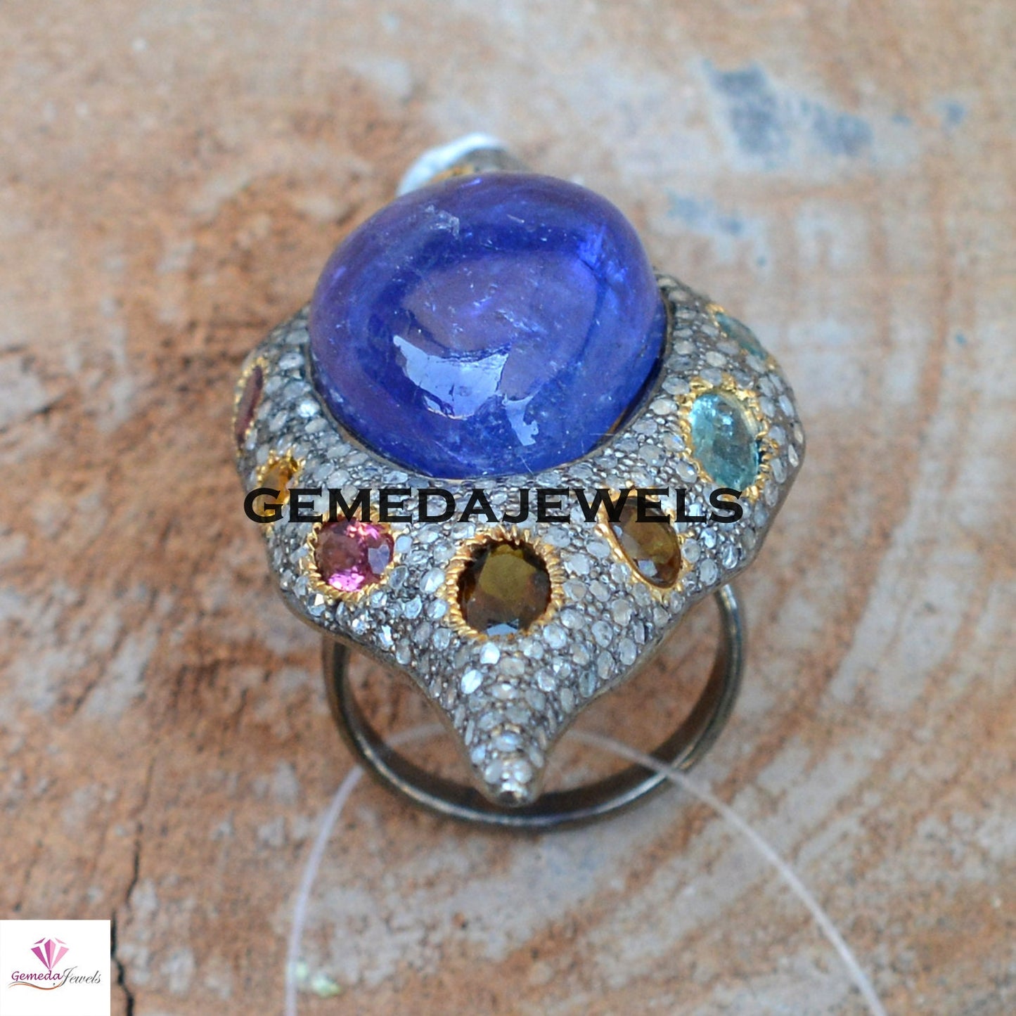 Tanzanite Gemstone Ring, Sterling Silver Ring, Gemstone Silver Jewelry, Pave Diamond Ring, Multi Gemstone Ring, Antique Ring Jewelry, Gifts