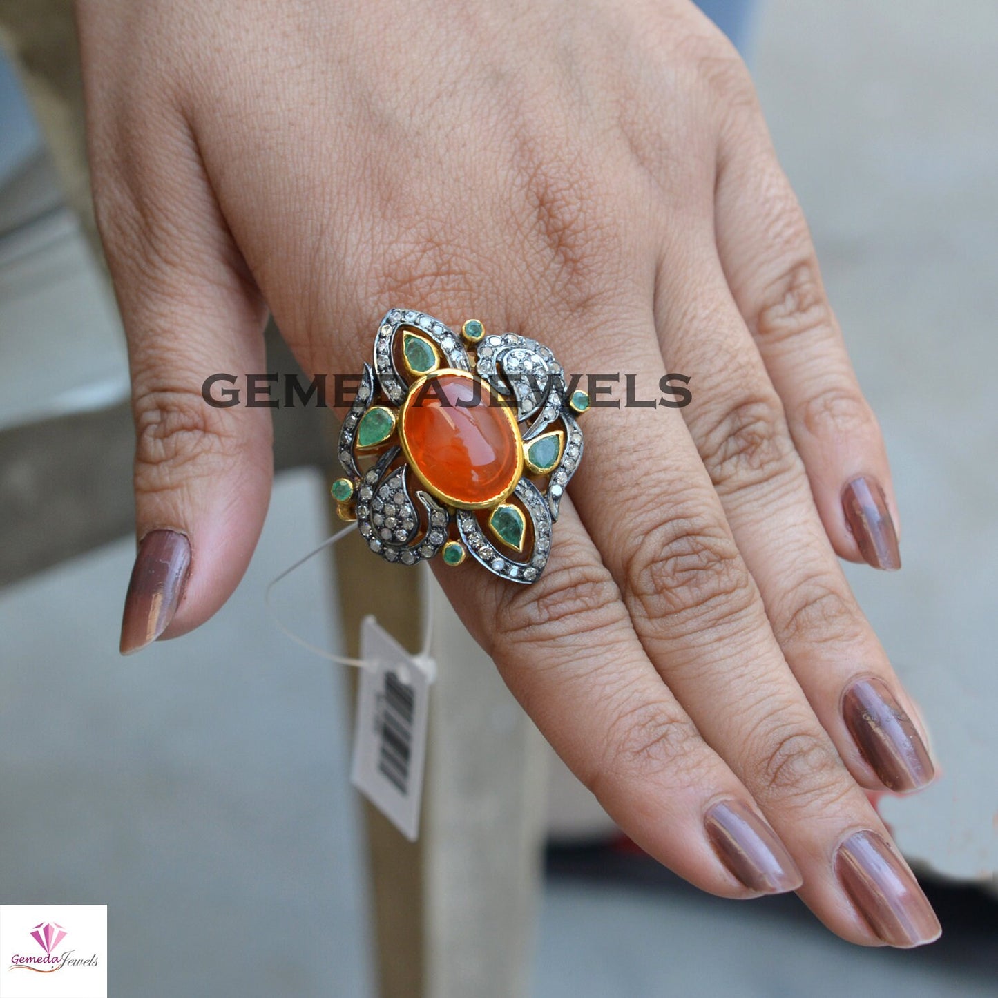 Carnelian Gemstone Ring, Beautiful Diamond Ring, Pave Diamond Jewelry, Gemstone Silver Jewelry, Gold Vermeil Ring, 925 Silver Jewelry, Gifts