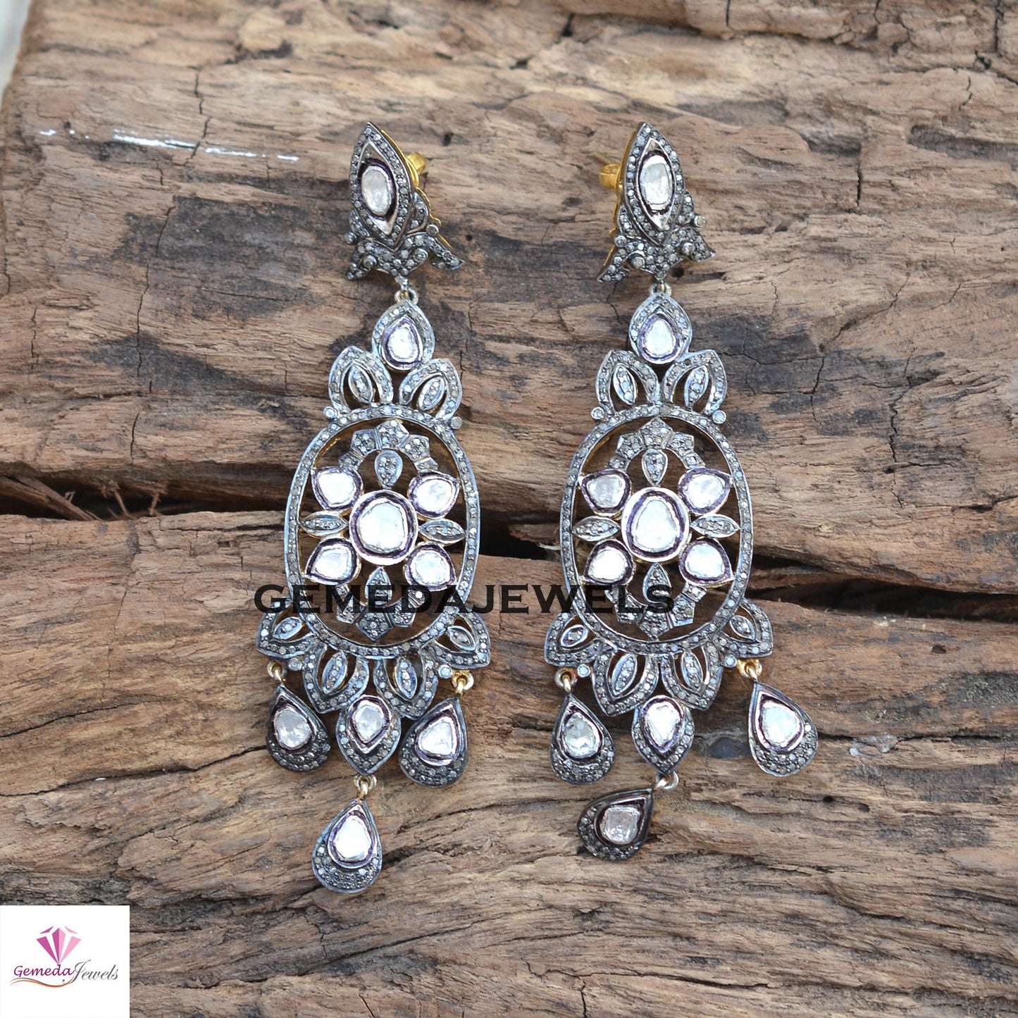 Sparkling Polki Diamond Earrings, 925 Silver Jewelry, Antique Earring Jewelry, 14k Gold Vermeil Earrings, Diamond Jewellery, Wedding Jewelry