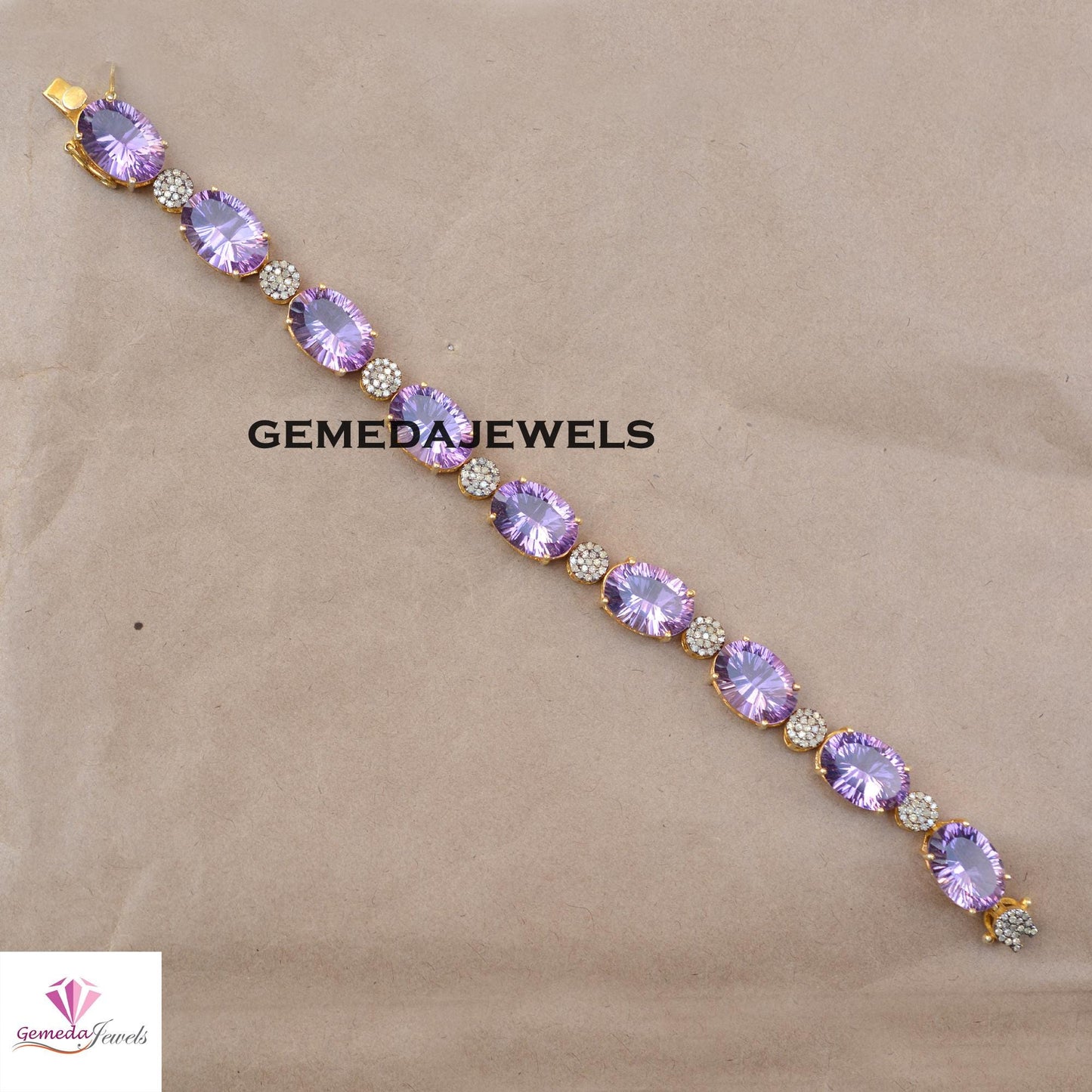 Charming Purple Amethyst Gemstone Bracelet, Pave Diamond Bracelet, 14k Gold Vermeil Jewelry, Solid 925 Silver Jewelry, Valentine's Day Gift