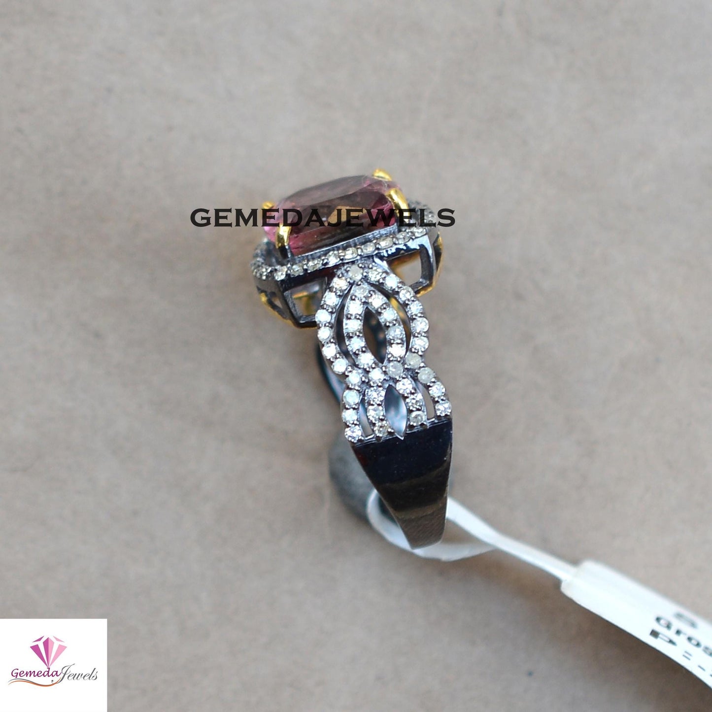 Sale! Pink Tourmaline Gemstone Ring, Pave Diamond 925 Silver Jewelry, Rhodium Plated Ring, Gemstone Diamond Jewelry, Women's Ring Jewelry