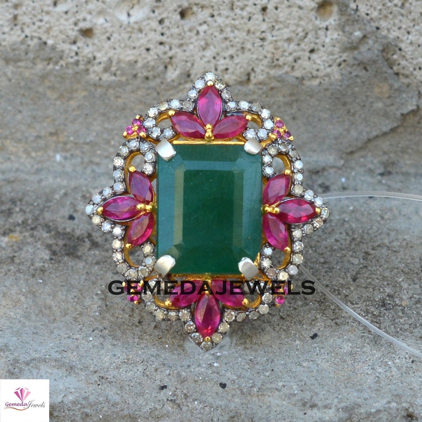 Emerald Silver Ring, 925 Silver Ring Jewelry, Pave Diamond Ring, Ruby Gemstone Ring, Gold Vermeil Jewelry, Women Gift Jewelry, Gifts For Her