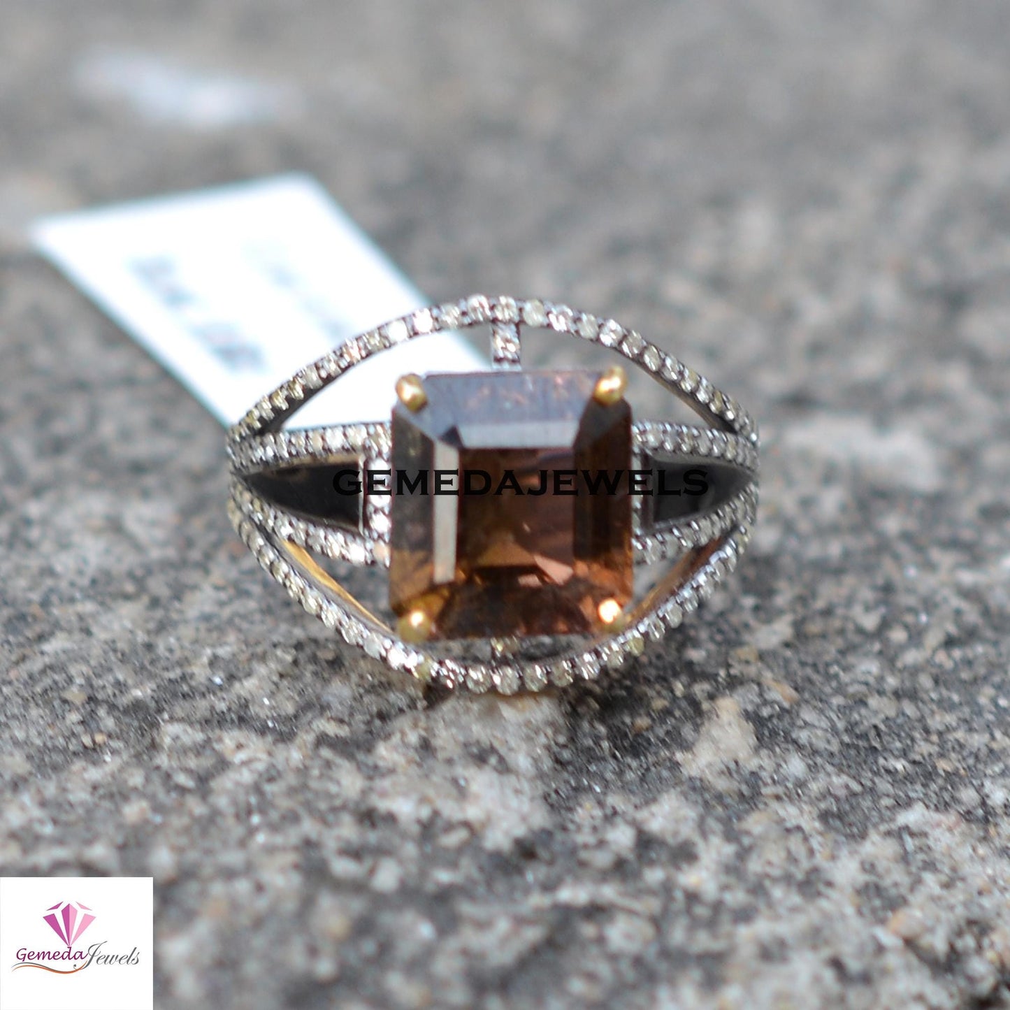 Sale Dazzling Smoky Quartz Ring, Pave Diamond 925 Silver Ring Jewelry, Gemstone Diamond Jewelry, Rhodium Plated Silver Jewelry, Gift For Her