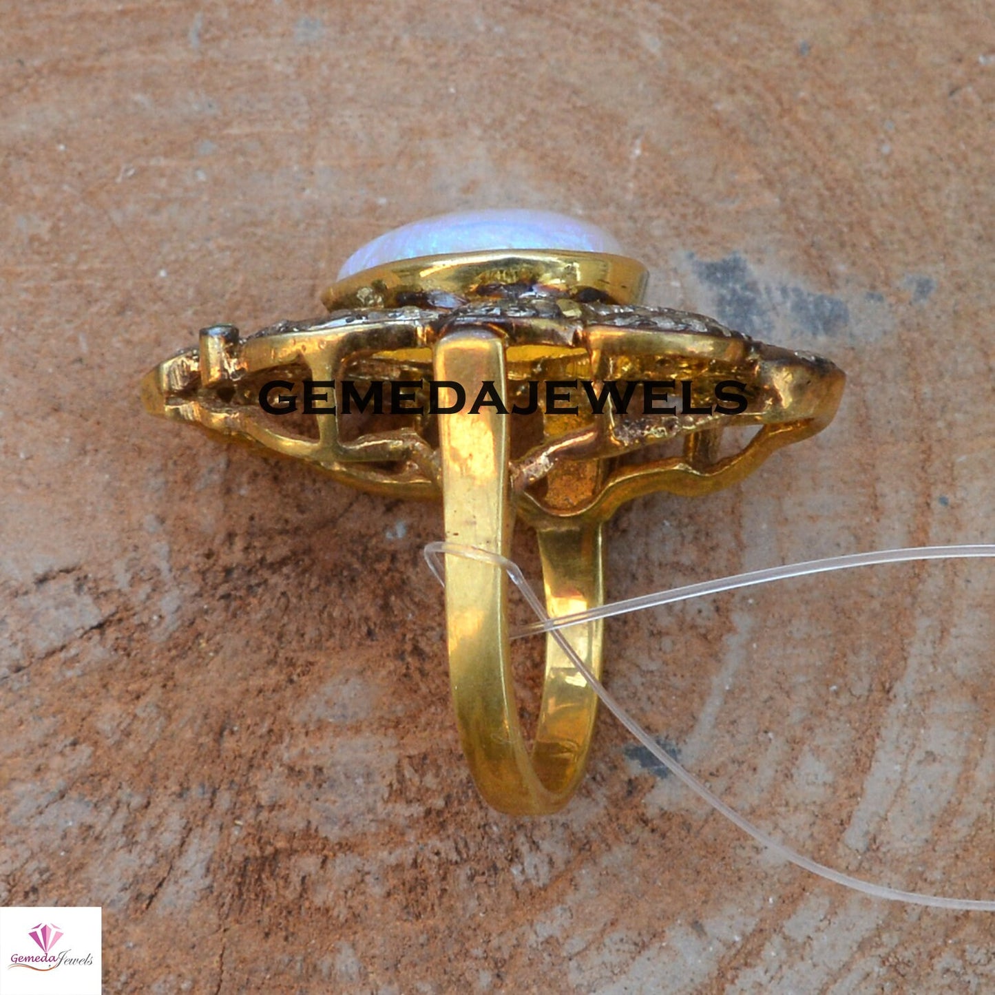 Rainbow Moonstone Ring, Pave Diamond Ring, Gemstone Ring Jewelry, Moonstone Diamond Ring, 925 Silver Jewelry, 14k Gold Plated Ring, Gifts