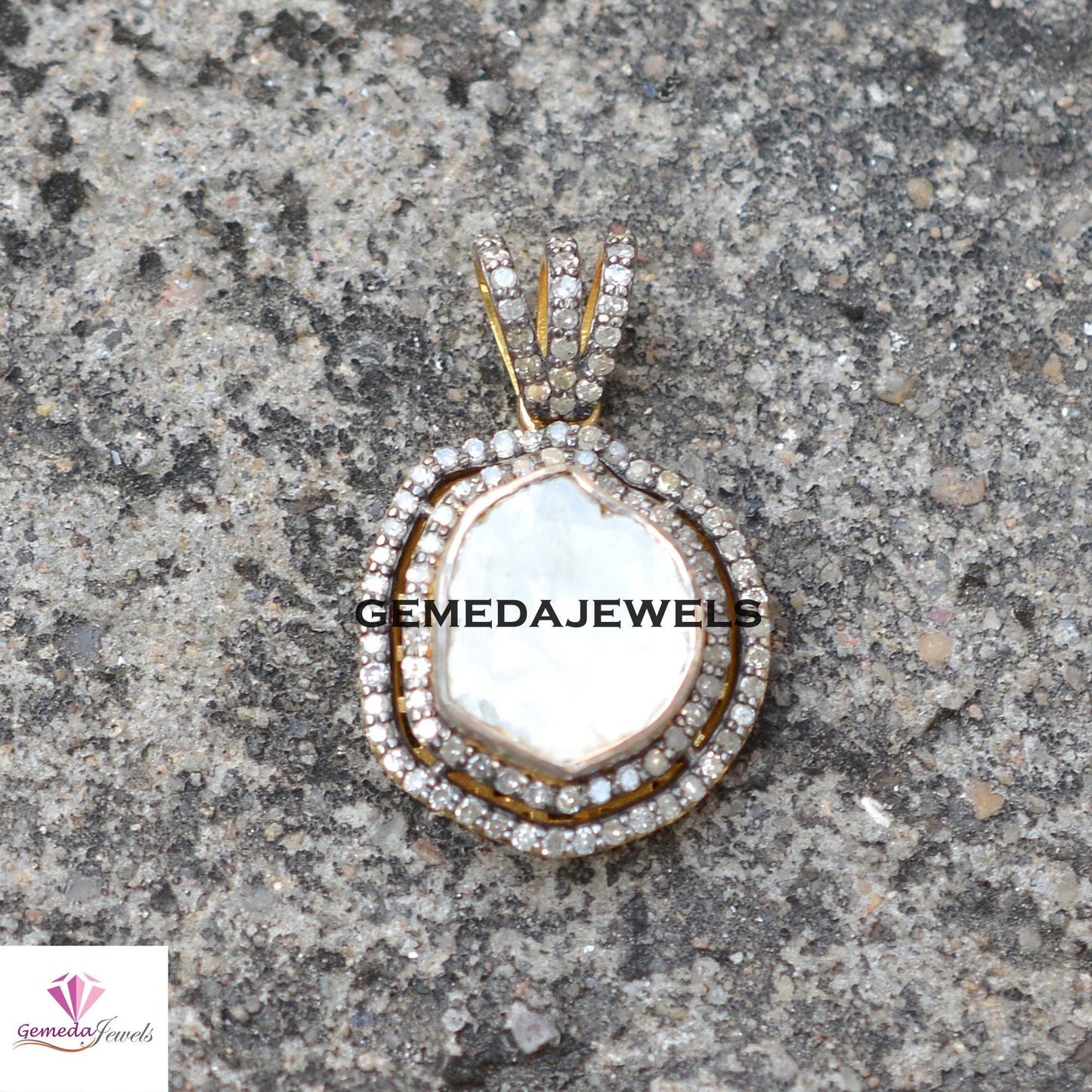 Sale Polki Diamond Pendant, 14k Gold Plated Jewelry, 925 Silver Pendant, Pave Diamond Jewelry, 16" Link Chain Necklace Jewelry, Wedding Gift