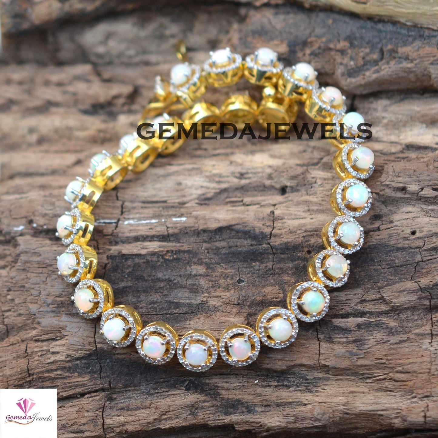 Classic Opal Gemstone Bracelet, 925 Silver Jewelry, 14k Gold Vermeil Bracelet, Pave Diamond Bracelet, Gemstone Silver Jewelry, 8" Bracelet