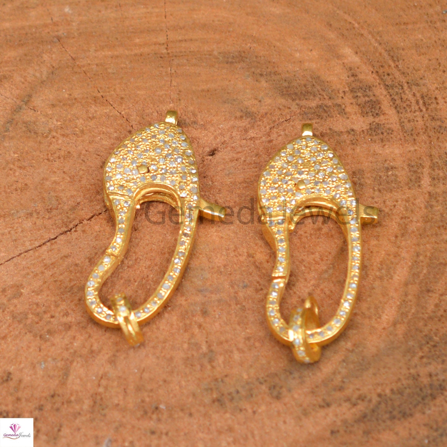 Both Side Pave Diamond Lobster Clasp, 925 Silver Finding, Gold Plated Finding, Diamond Claw Clasp, Jewelry Making Finding, Carabiner Lock