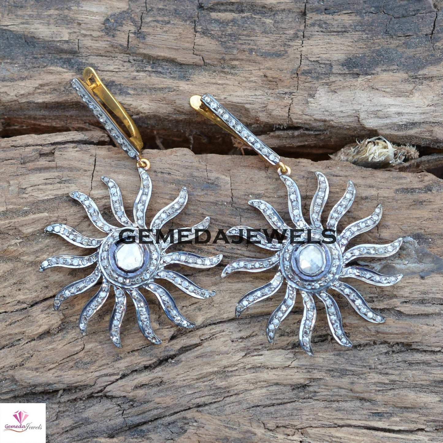 Polki Diamond Sun Earrings, 925 Silver Sun Jewelry, Gold Vermeil Earrings, Pave Diamond Earrings, Diamond Silver Jewelry, Valentine's Gift