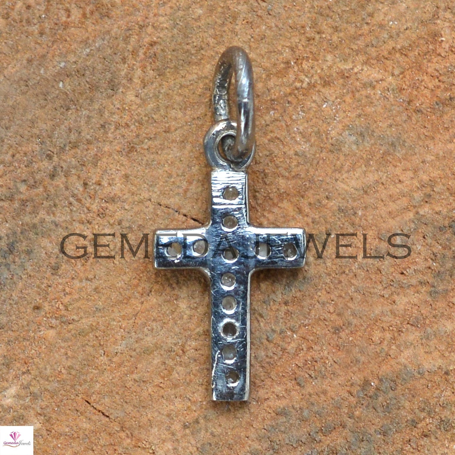 925 Silver Cross Charm Pendant, Pave Diamond Pendant Jewelry, Real Diamond Cross Jewelry, 16" Silver Link Chain Necklace, Personalized Gift