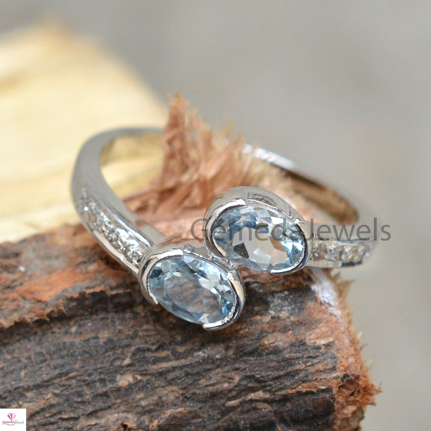 Sale!! Blue Topaz Ring, Pave Diamond Silver Ring, December Birthstone Ring, Sterling Silver Jewelry, Gemstone Diamond Ring, Statement Ring