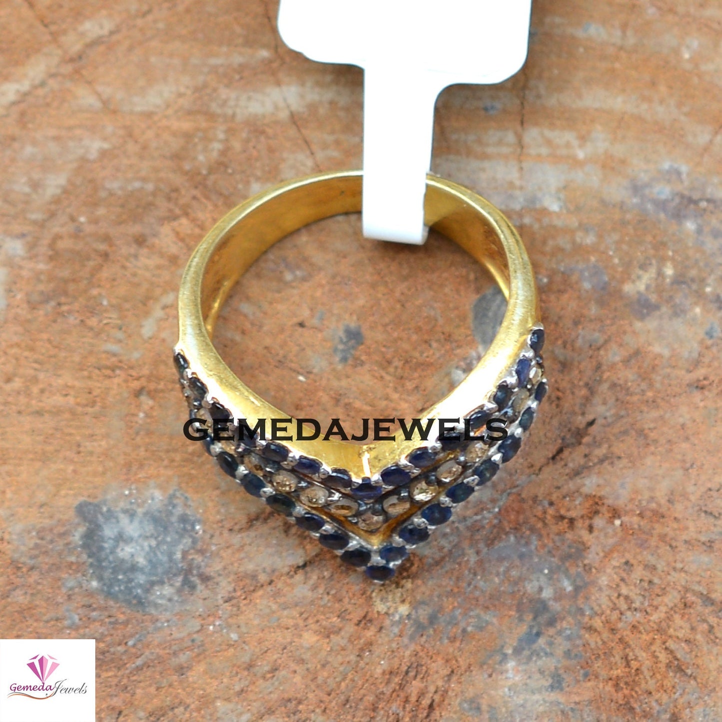 Sale! Blue Sapphire Gemstone Ring, Pave Diamond Ring Jewelry, 925 Silver 14k Gold Plated Jewelry, Minimalist Jewelry, Statement Ring, Gift