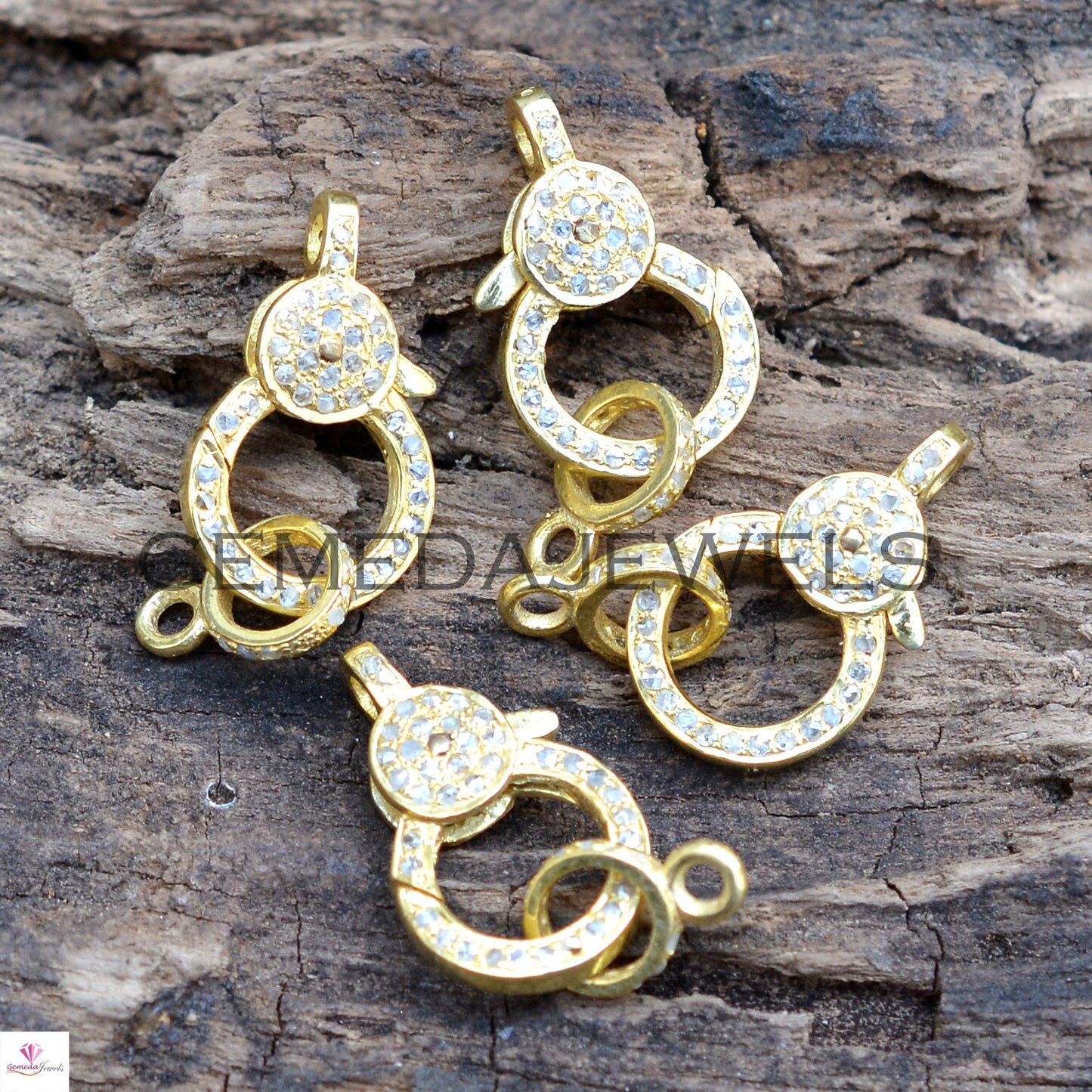 Yellow Gold Vermeil Diamond Clasp Lock, 925 Silver Jewelry, Pave Diamond Lobster Clasp, Diamond Clasp Finding Jewelry, Both Side Diamond