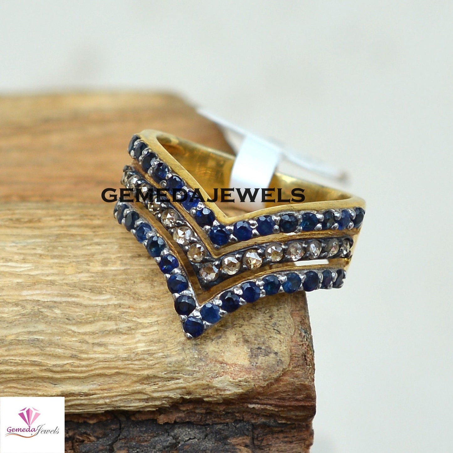 Sale! Blue Sapphire Gemstone Ring, Pave Diamond Ring Jewelry, 925 Silver 14k Gold Plated Jewelry, Minimalist Jewelry, Statement Ring, Gift