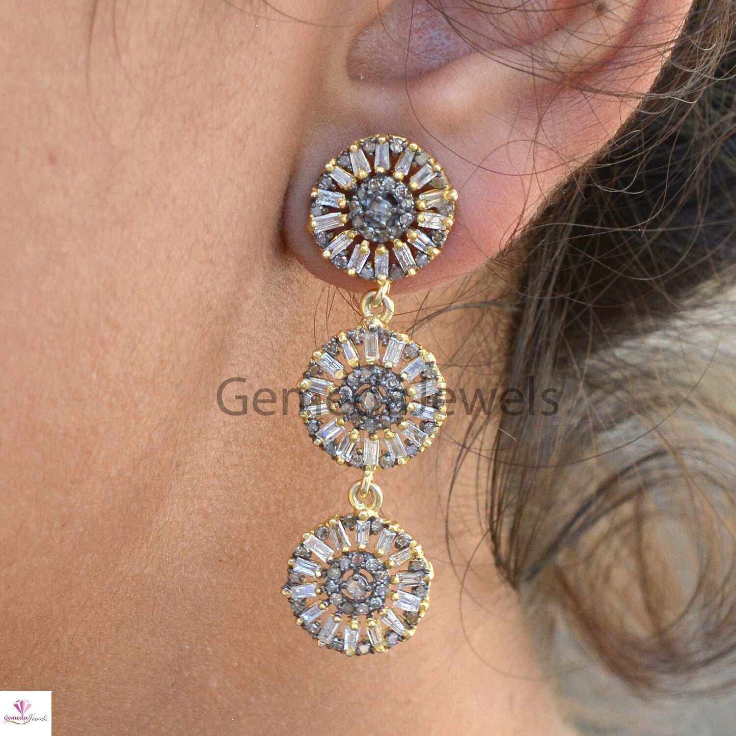 Baguette Diamond Earring, 14k Gold Earrings, Sterling Silver Jewelry, Diamond Silver Jewelry, Silver Earrings Jewelry, Anniversary Gift