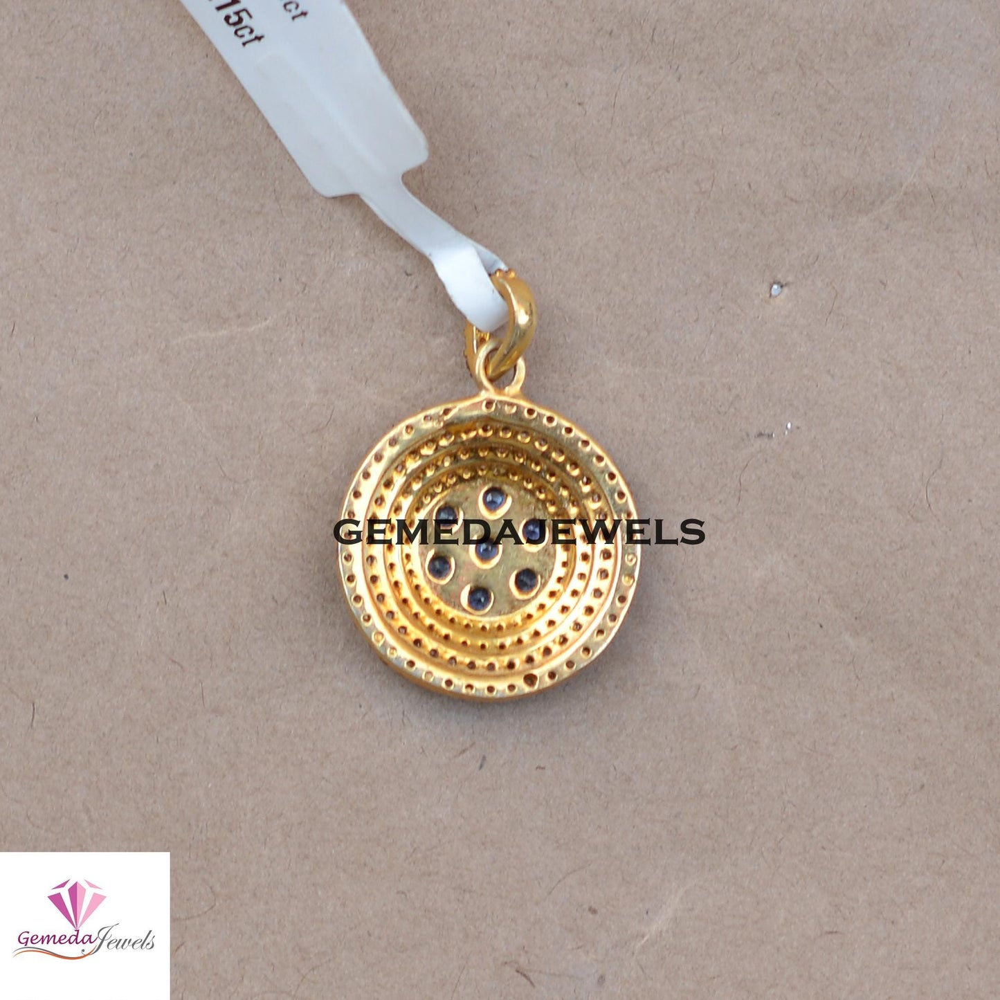 Natural Blue Sapphire Charm Pendant, Pave Diamond Jewelry, Gemstone 925 Silver Pendant, Gold Vermeil Jewelry, 16" Link Chain Necklace, Gift