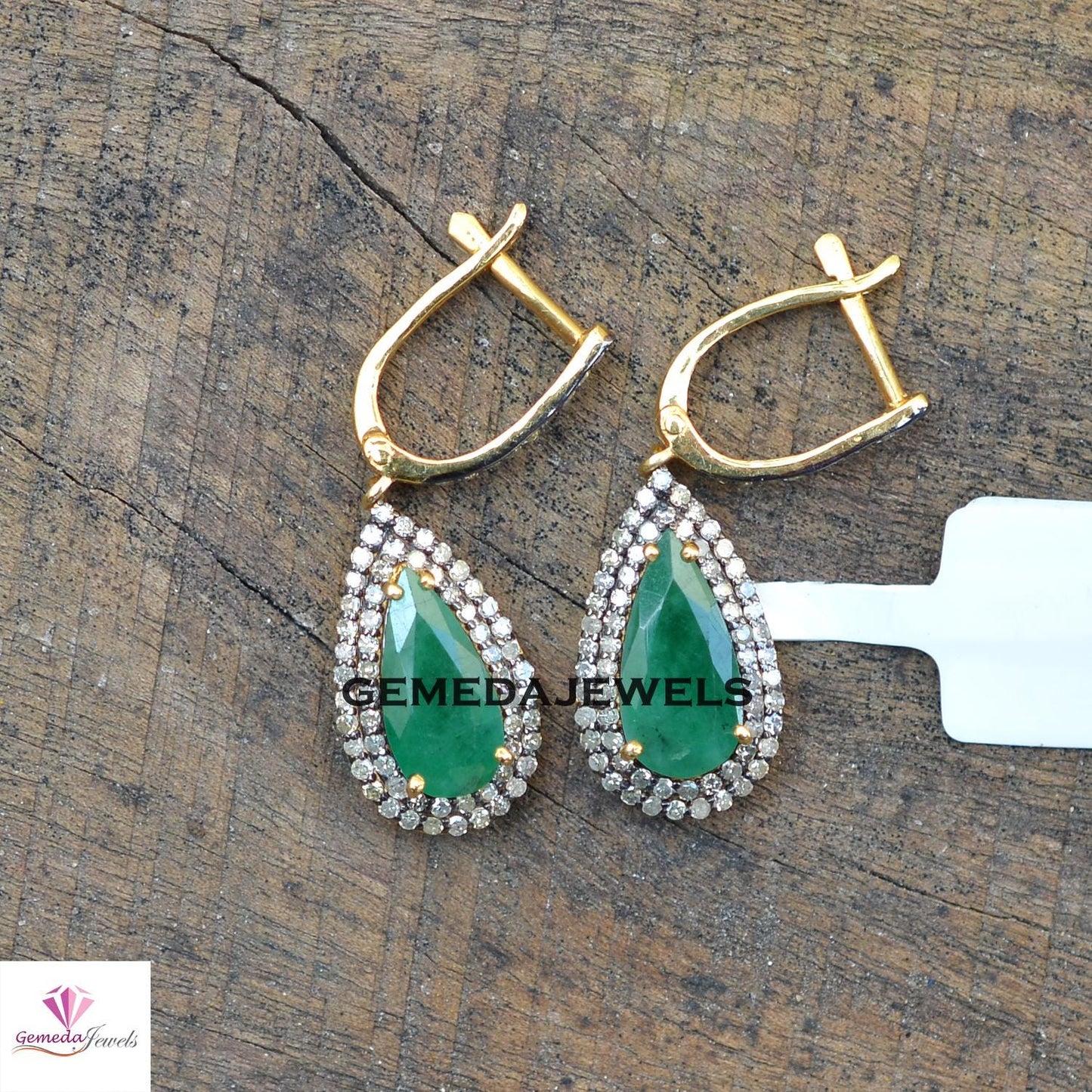 Natural Emerald Gemstone Earrings, 925 Silver Jewelry, 14k Gold Plated Earring, Pave Diamond Earrings Jewelry, Minimalist Jewelry, Gift